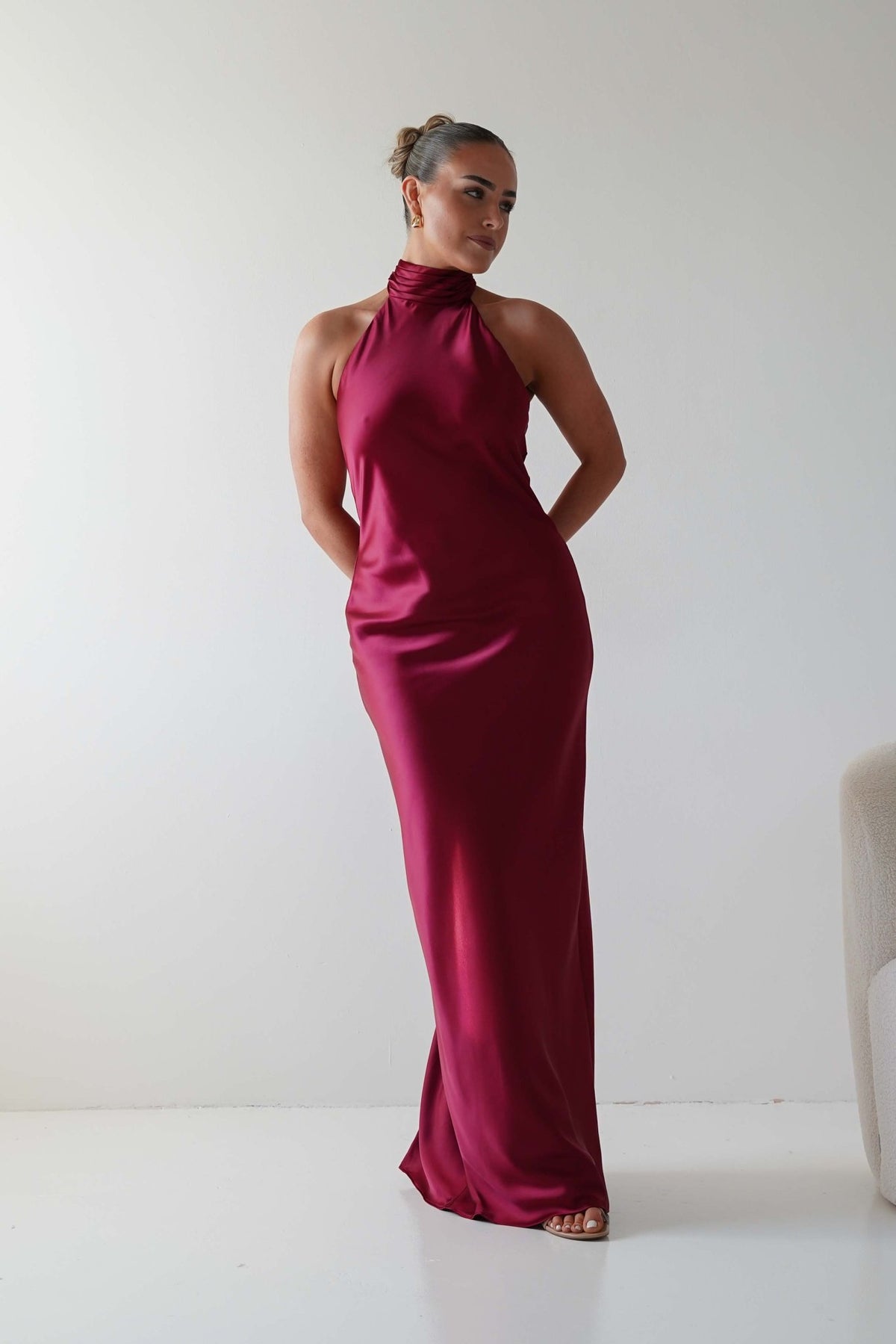 Isla Halterneck Maxi Slip Dress | Berry Red-Oh Hello Clothing