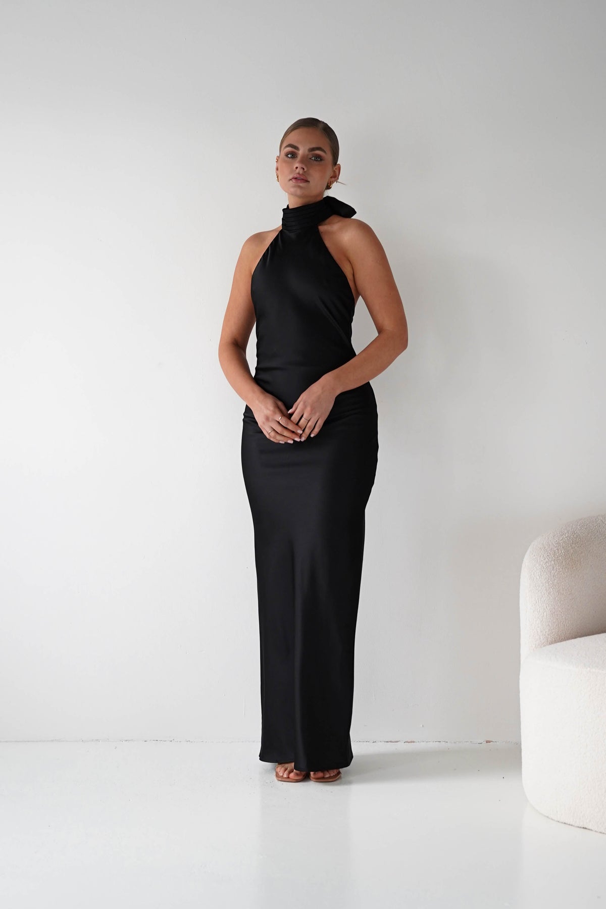 Isla Halterneck Maxi Slip Dress | Black-Oh Hello Clothing