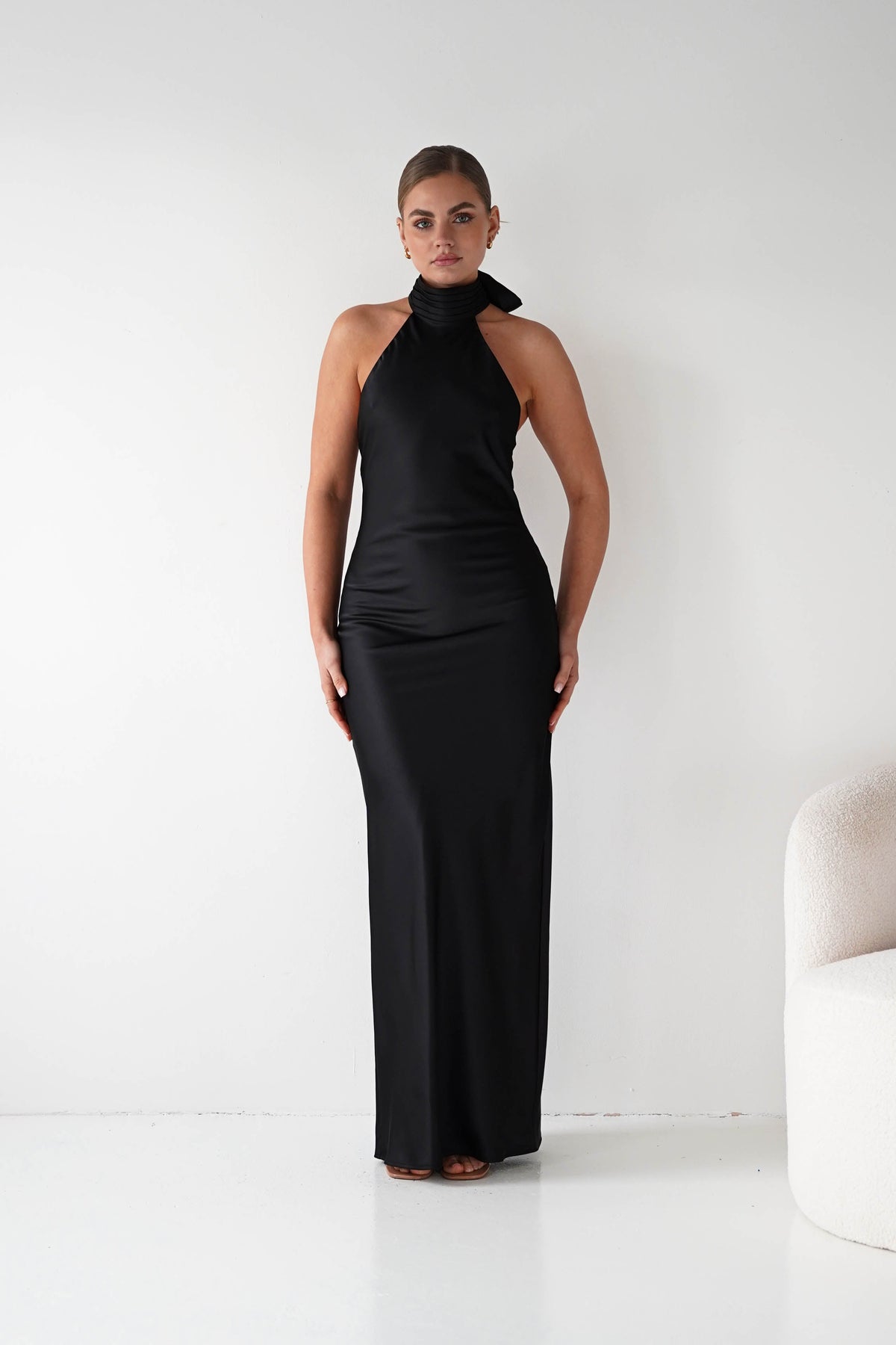 Isla Halterneck Maxi Slip Dress | Black-Oh Hello Clothing