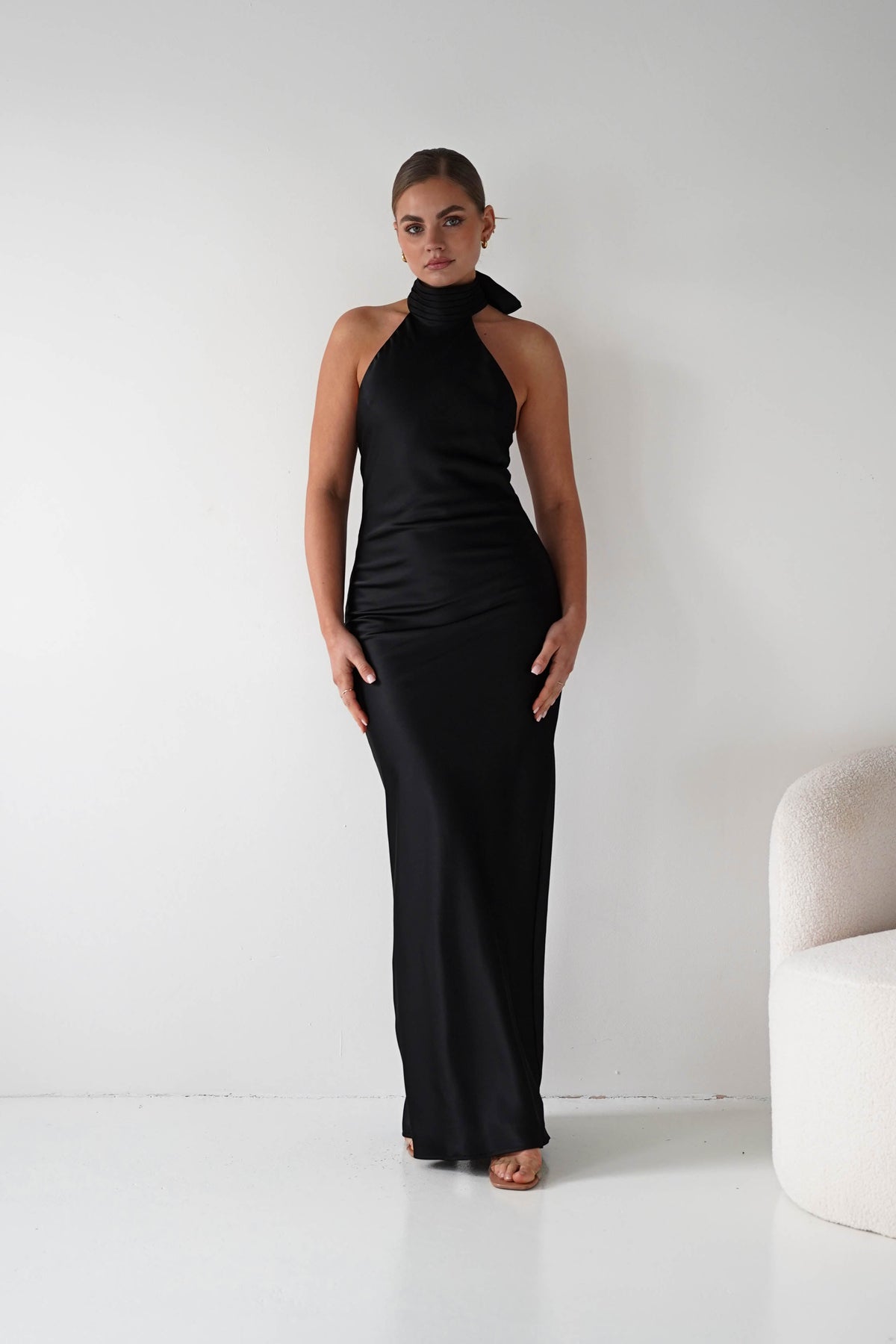 Isla Halterneck Maxi Slip Dress | Black-Oh Hello Clothing