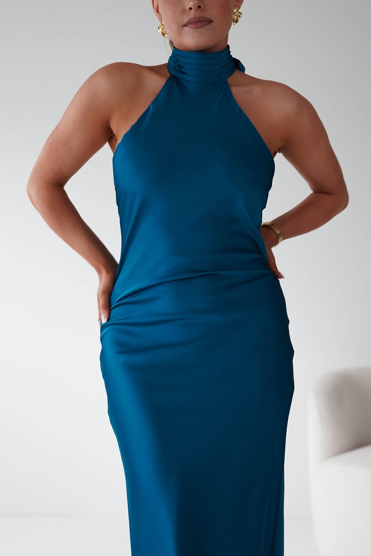 Isla Halterneck Maxi Slip Dress | Teal-Oh Hello Clothing