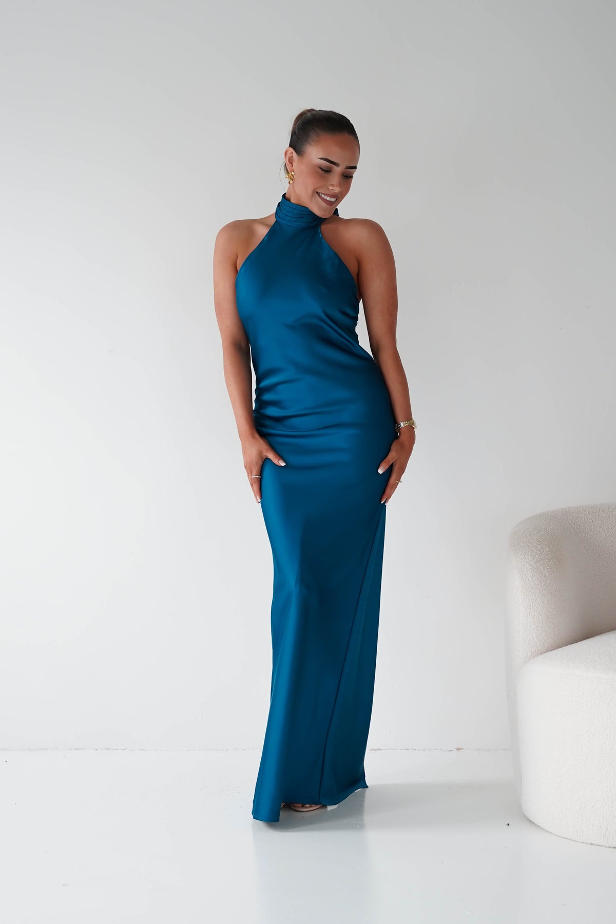 Isla Halterneck Maxi Slip Dress | Teal-Oh Hello Clothing