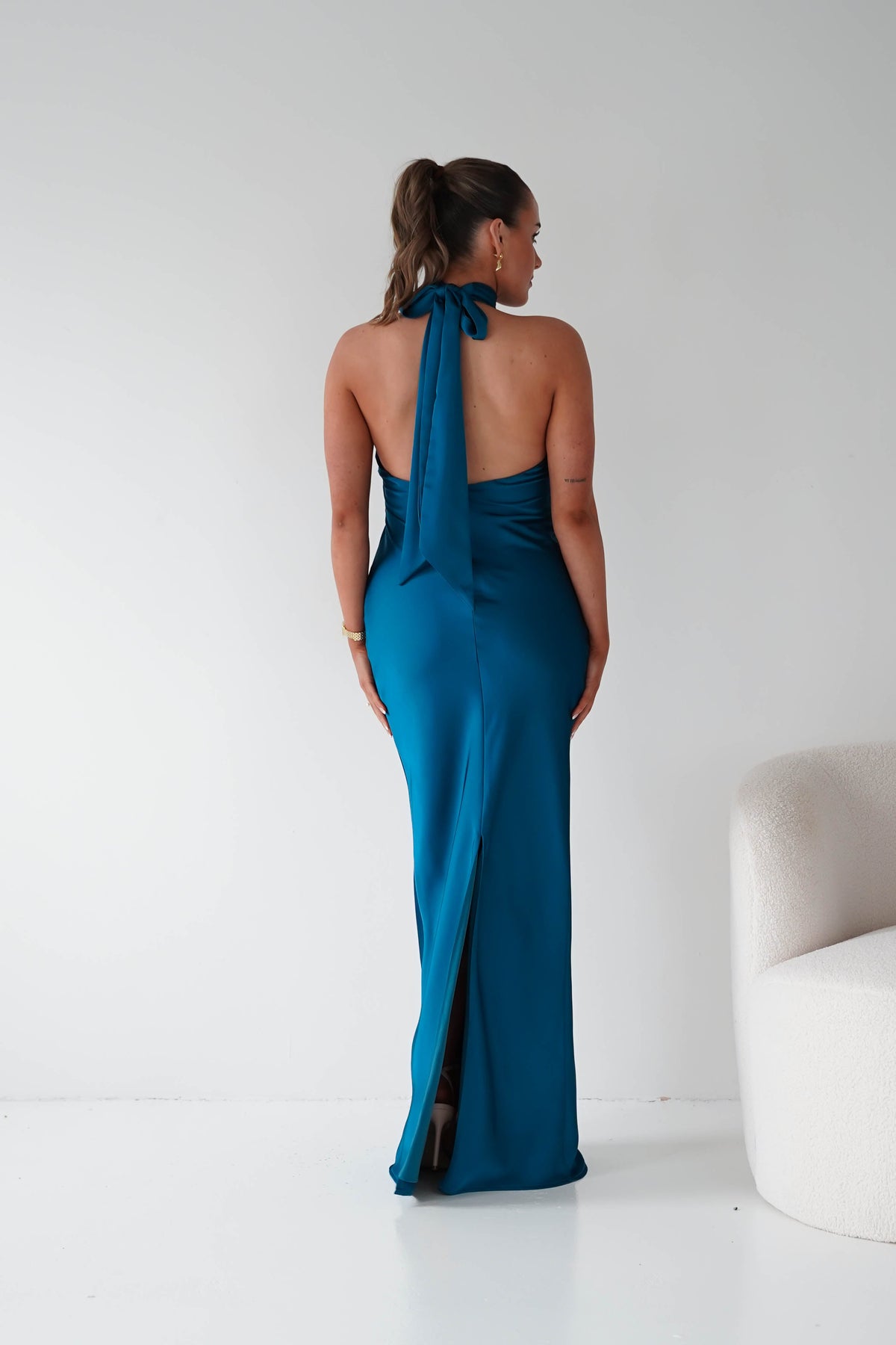 Isla Halterneck Maxi Slip Dress | Teal-Oh Hello Clothing