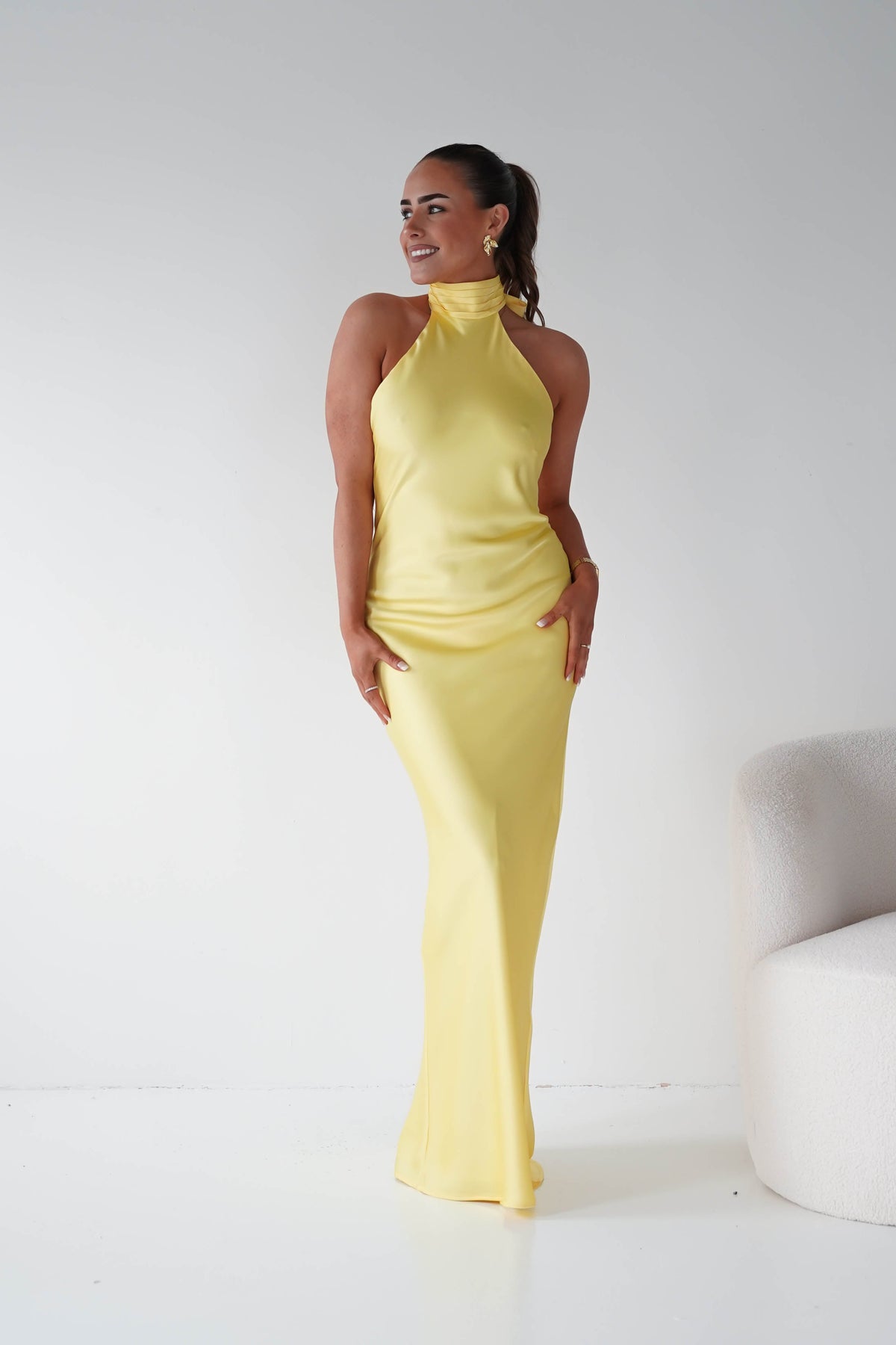 Isla Halterneck Maxi Slip Dress | Yellow-Oh Hello Clothing