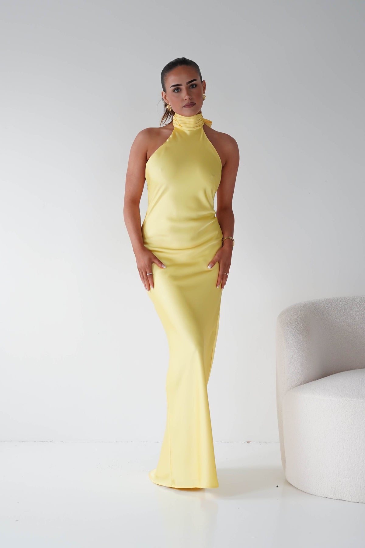 Isla Halterneck Maxi Slip Dress | Yellow-Oh Hello Clothing