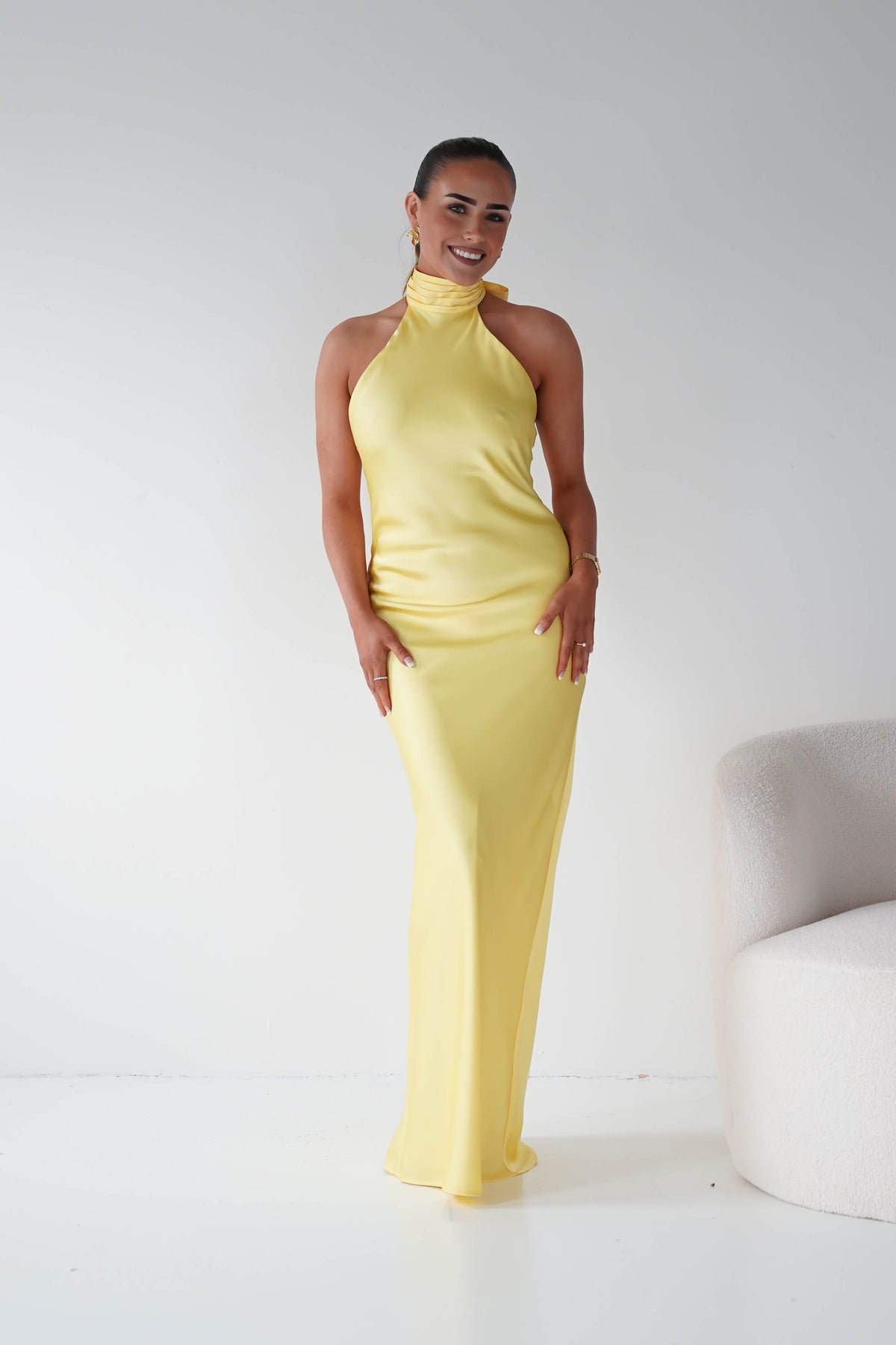 Isla Halterneck Maxi Slip Dress | Yellow-Oh Hello Clothing