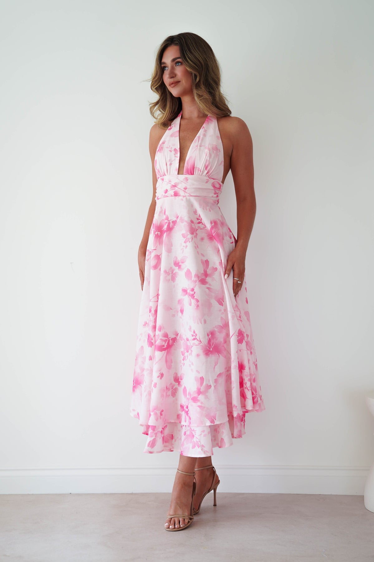 Izira Floral Print Midaxi Dress | Pink-Oh Hello Clothing
