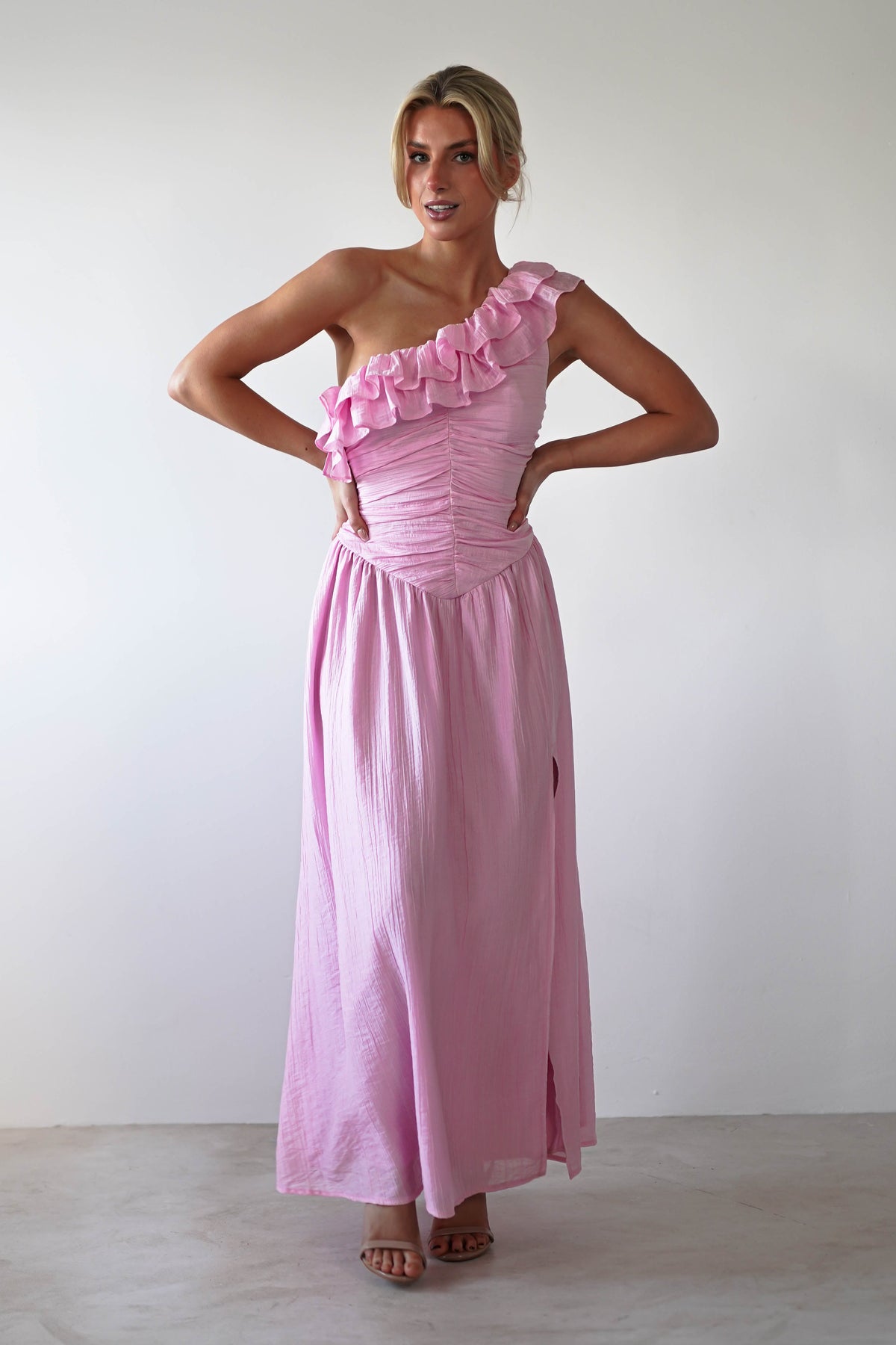 Jamie Ruffle One Shoulder Midaxi | Pink-Oh Hello Clothing