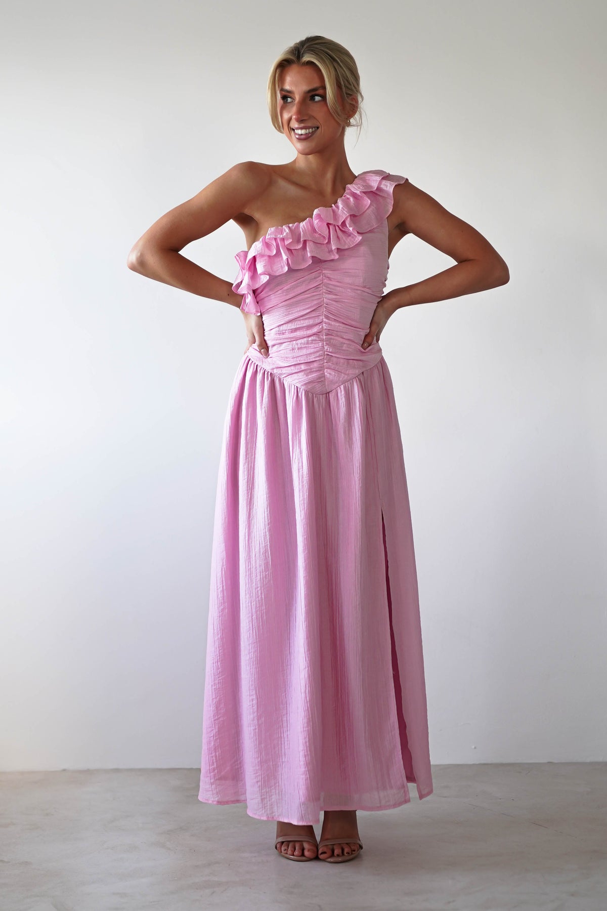 Jamie Ruffle One Shoulder Midaxi | Pink-Oh Hello Clothing