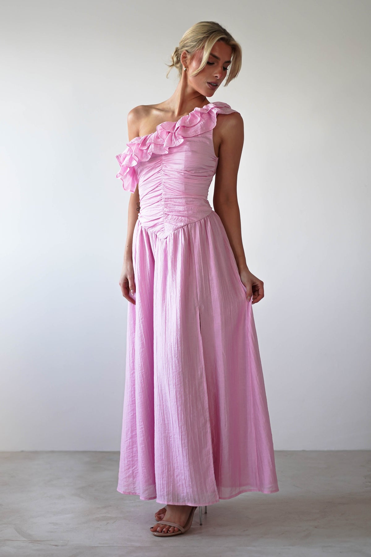 Jamie Ruffle One Shoulder Midaxi | Pink-Oh Hello Clothing