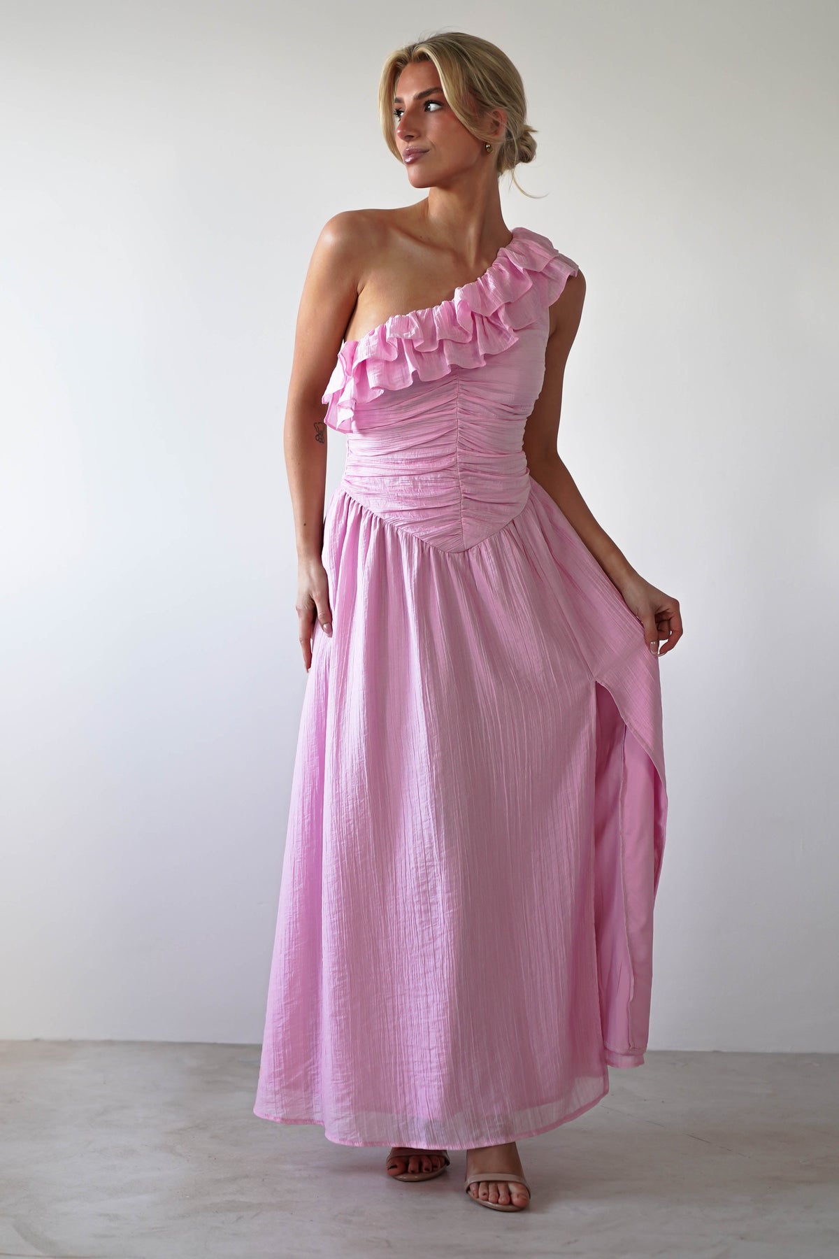 Jamie Ruffle One Shoulder Midaxi | Pink-Oh Hello Clothing