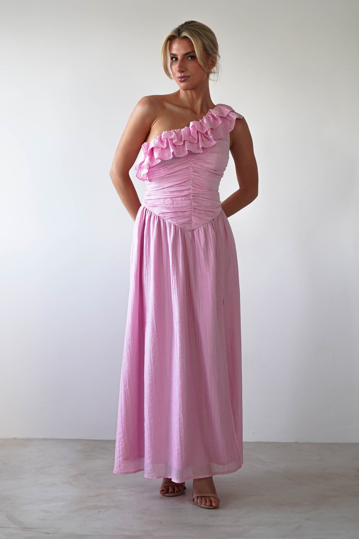 Jamie Ruffle One Shoulder Midaxi | Pink-Oh Hello Clothing