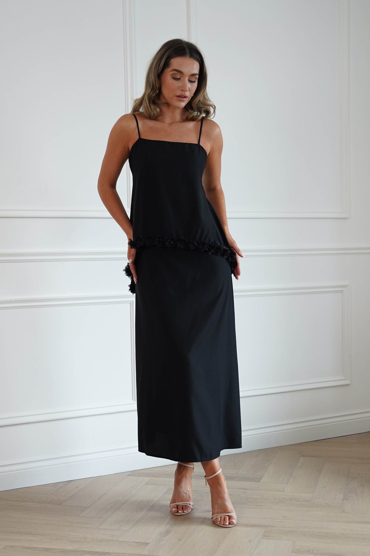 Oh Hello Clothing Women > Clothing > Dresses Jenna 3D Floral Appliqué Maxi Dress | Black