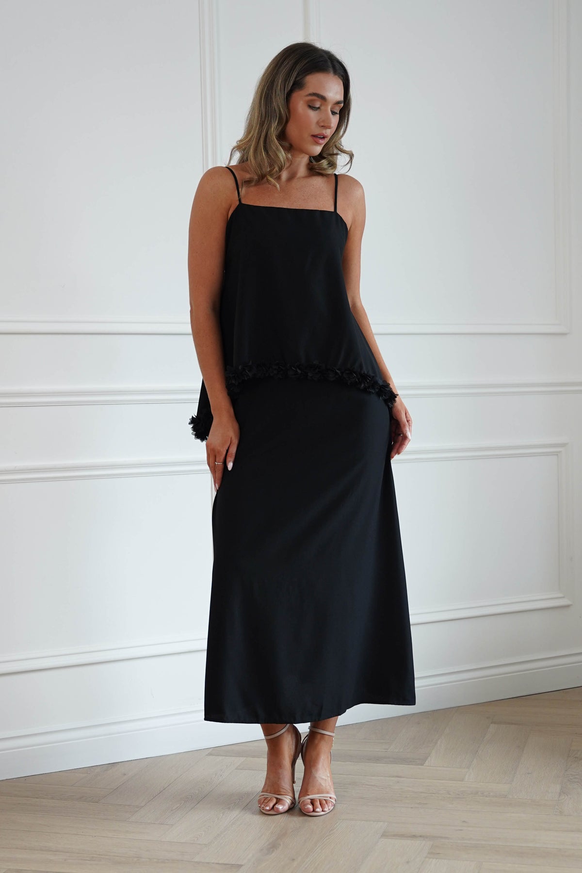 Oh Hello Clothing Women > Clothing > Dresses Jenna 3D Floral Appliqué Maxi Dress | Black