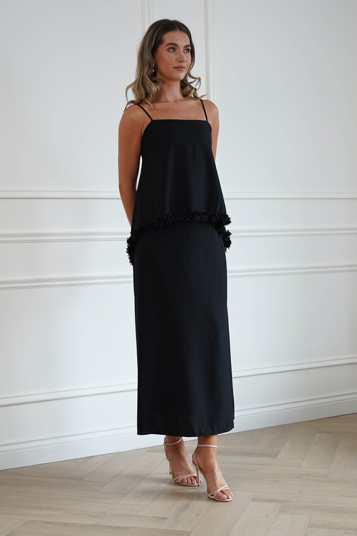 Oh Hello Clothing Women > Clothing > Dresses Jenna 3D Floral Appliqué Maxi Dress | Black