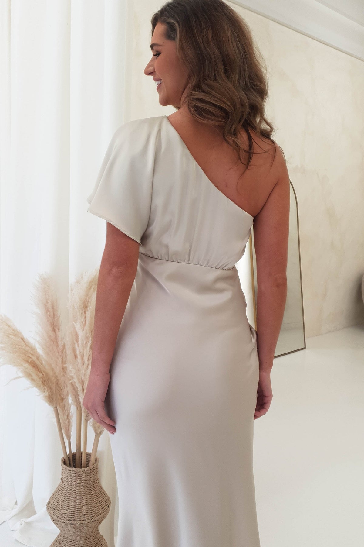 Jenna Soft Satin One Shoulder Maxi | Champagne-Oh Hello Clothing