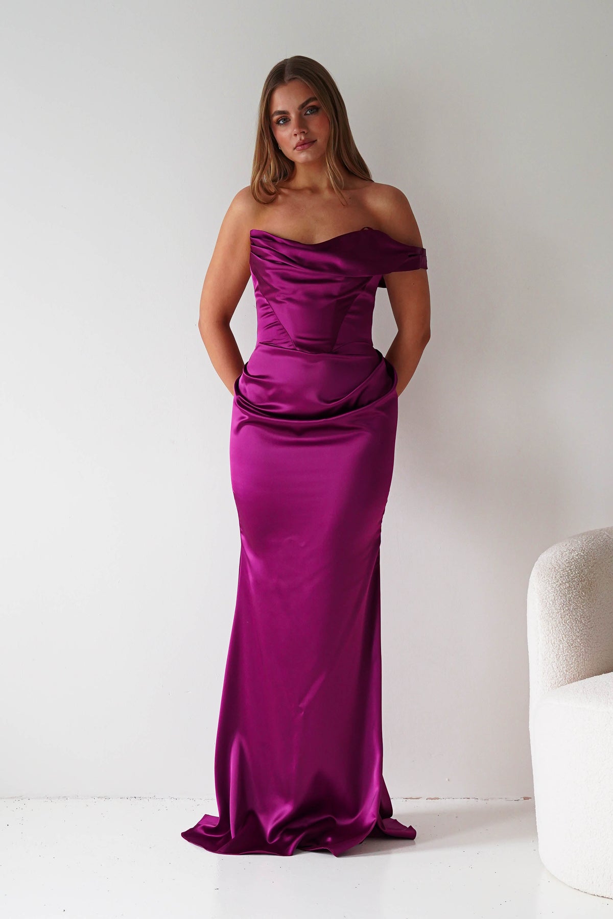 Jessel Satin One Shoulder Draped Maxi Gown | Berry-Oh Hello Clothing