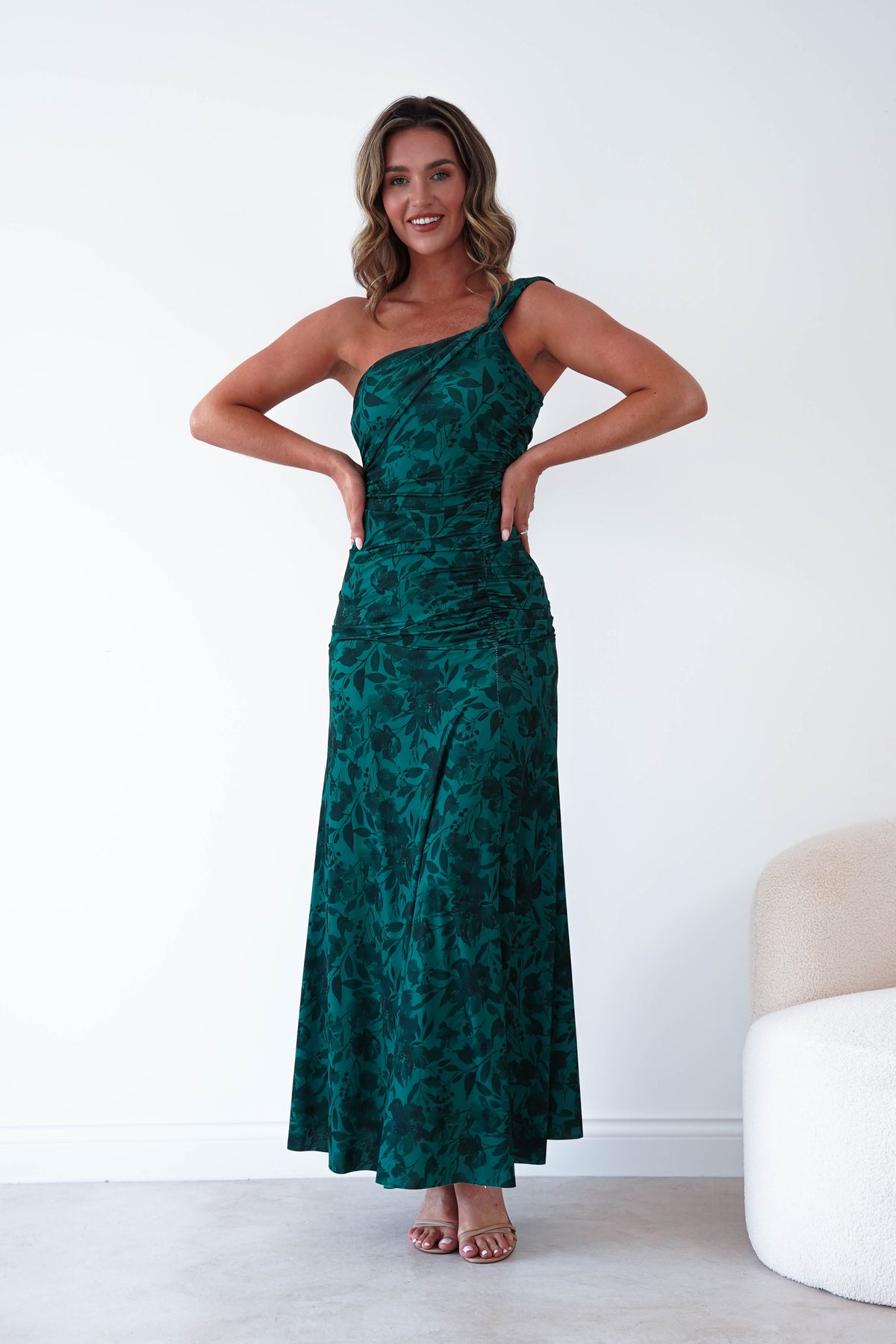 Jessie Floral Print Ruched Maxi Dress | Green-Oh Hello Clothing