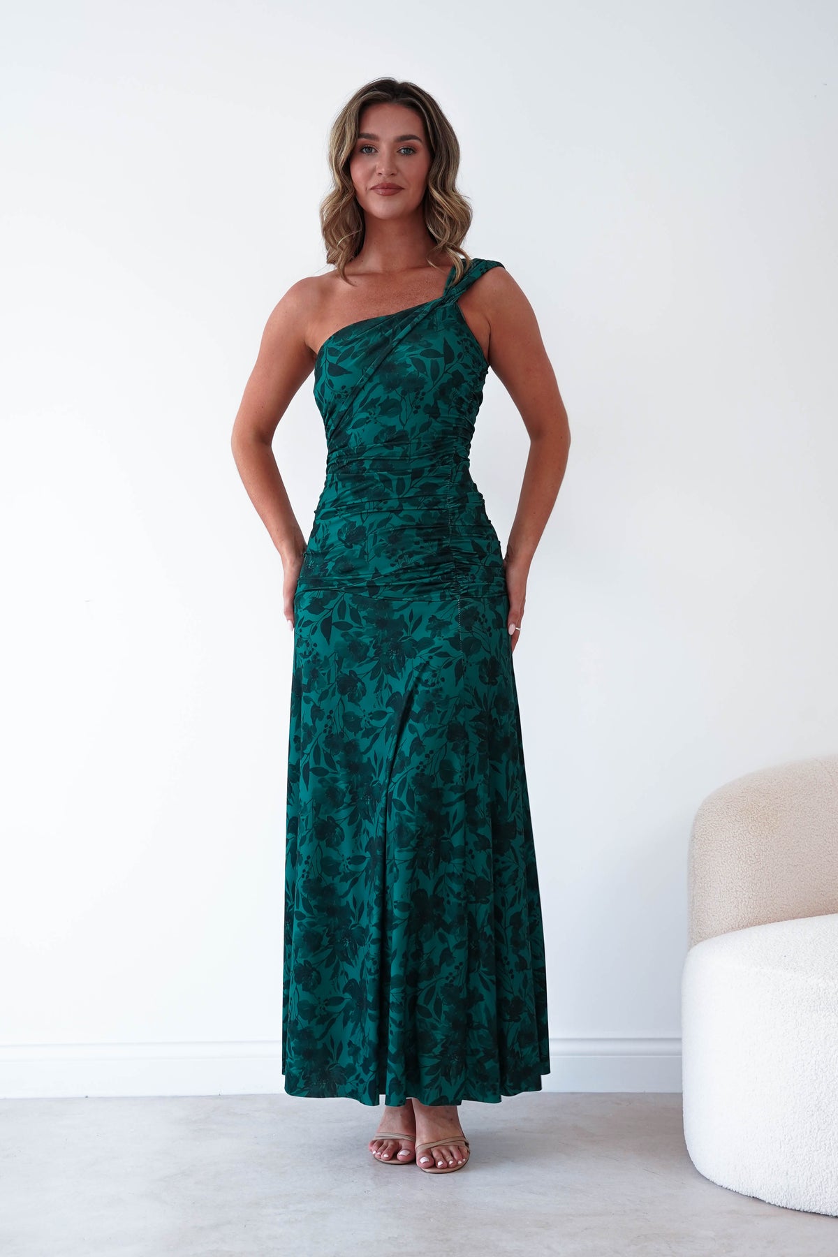 Jessie Floral Print Ruched Maxi Dress | Green-Oh Hello Clothing