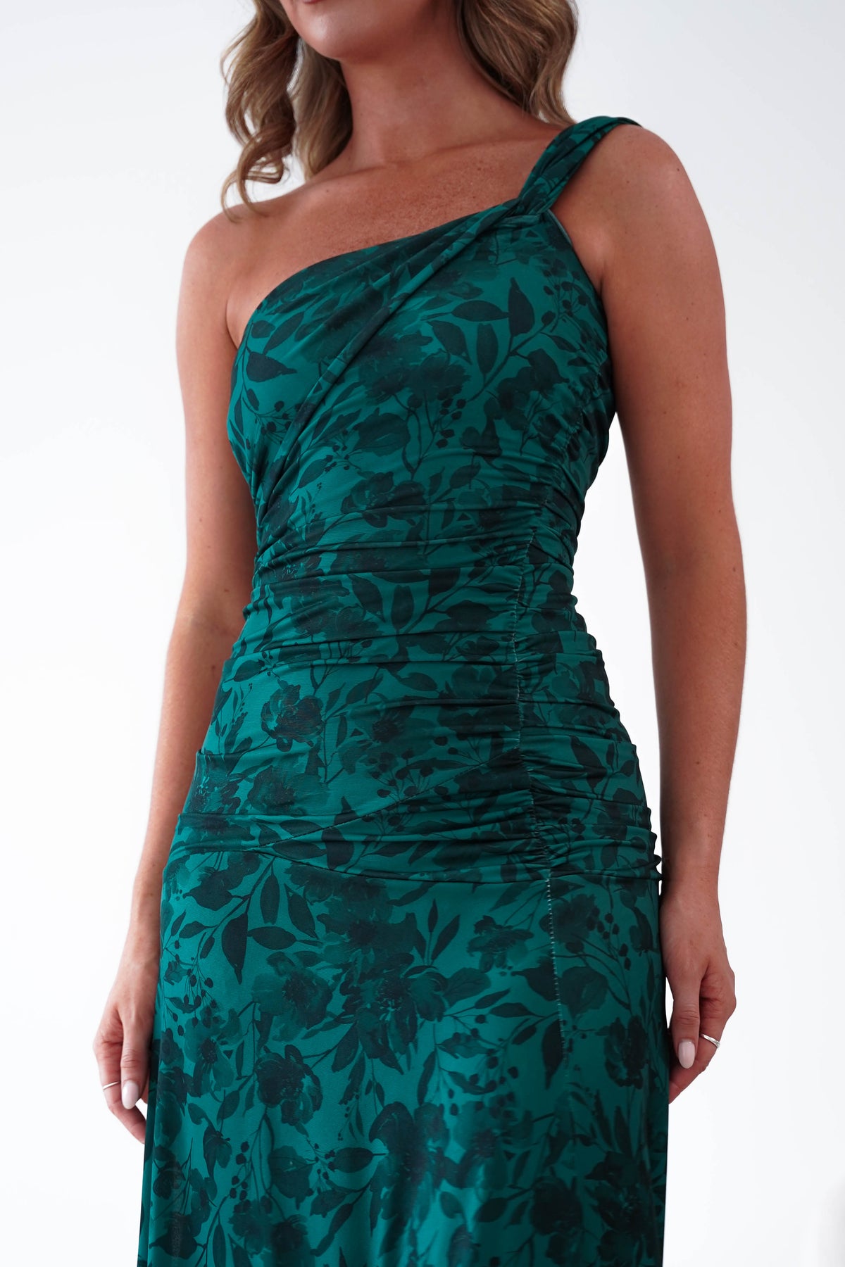 Jessie Floral Print Ruched Maxi Dress | Green-Oh Hello Clothing