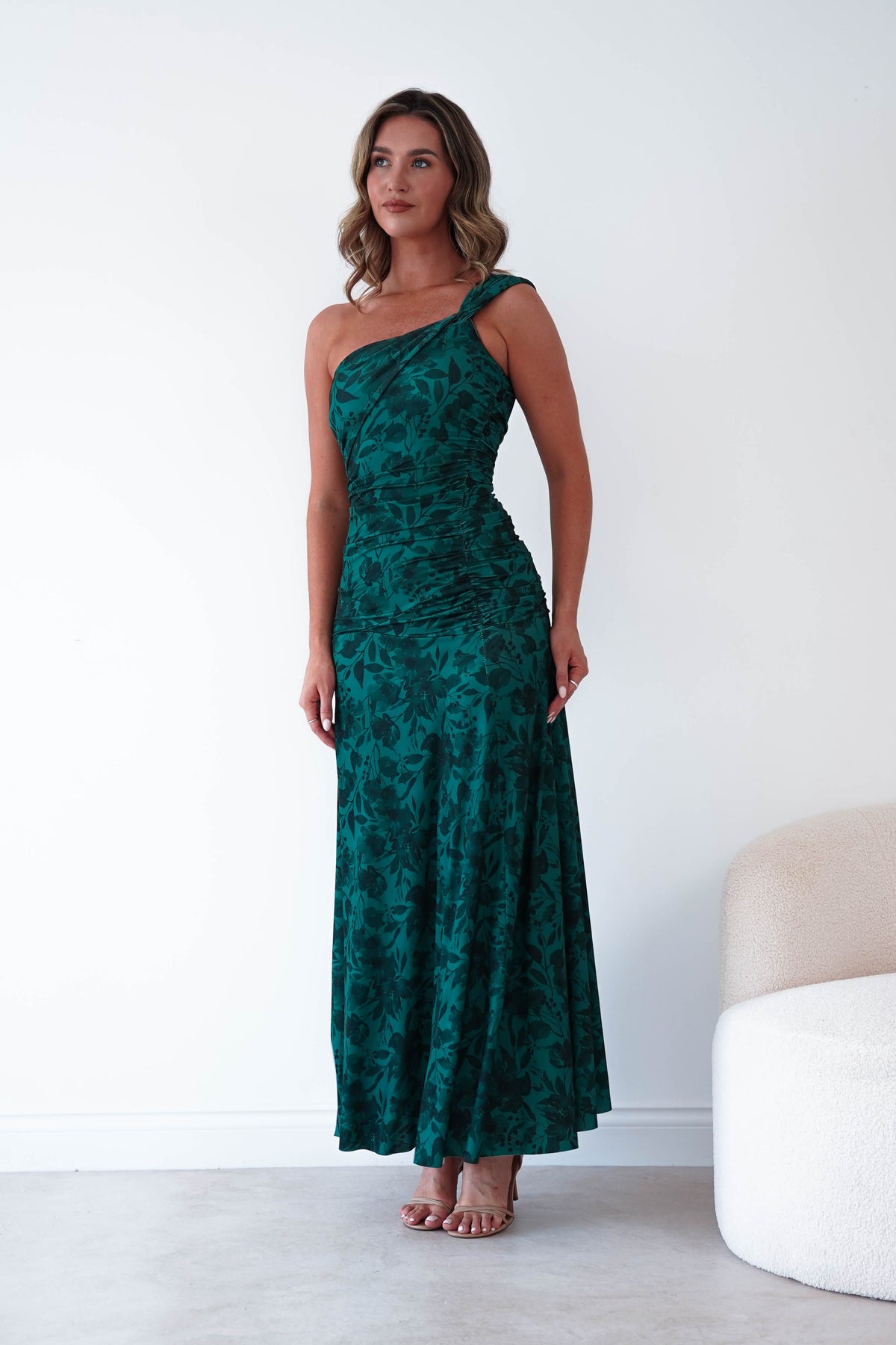 Jessie Floral Print Ruched Maxi Dress | Green-Oh Hello Clothing