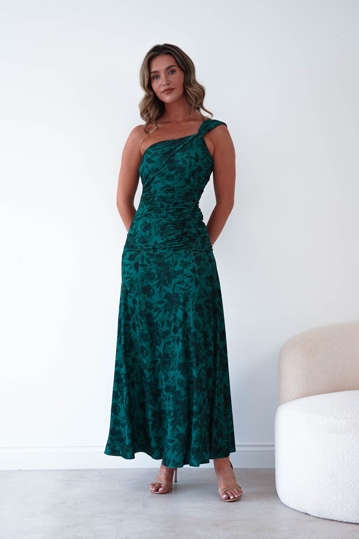 Jessie Floral Print Ruched Maxi Dress | Green-Oh Hello Clothing