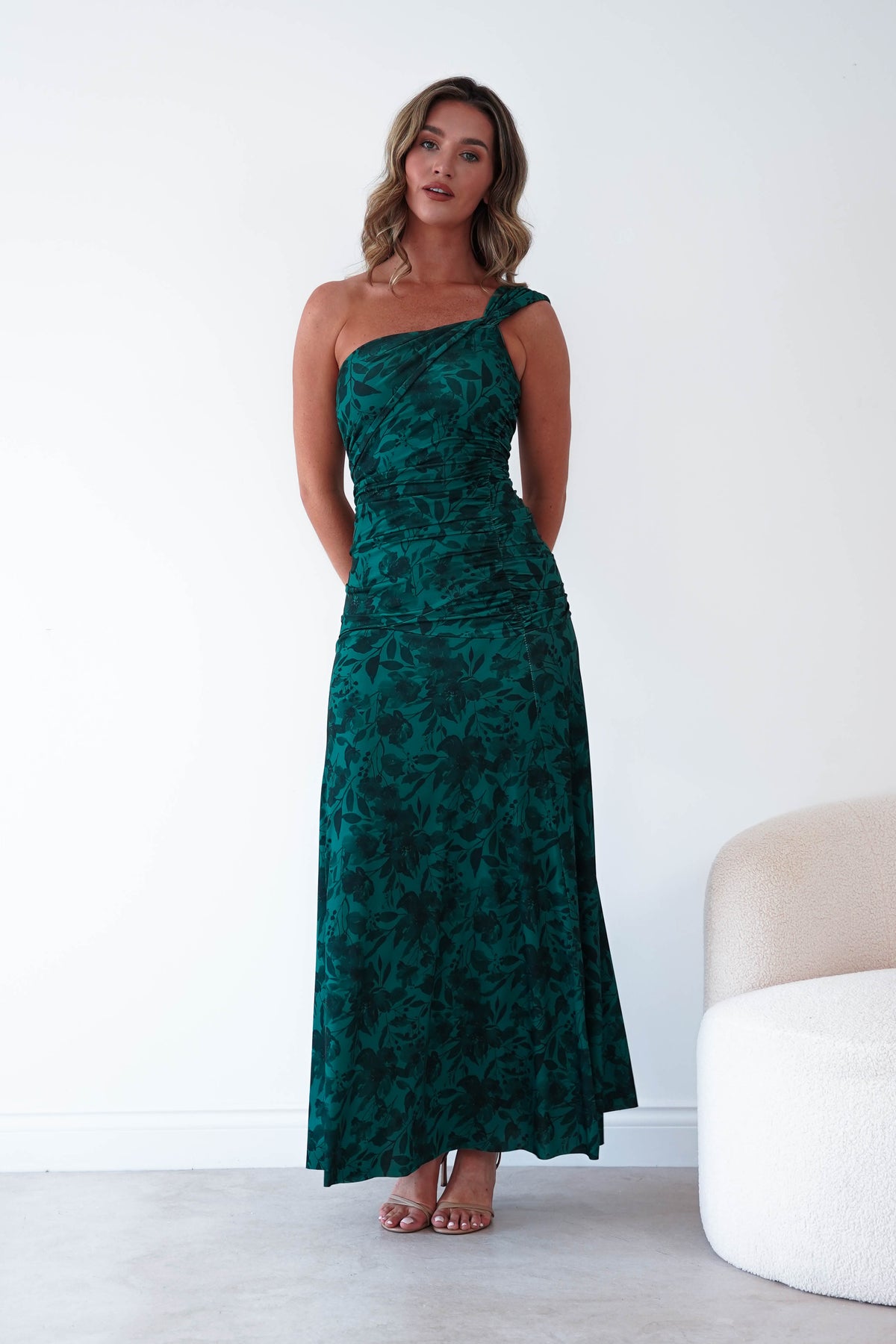 Jessie Floral Print Ruched Maxi Dress | Green-Oh Hello Clothing