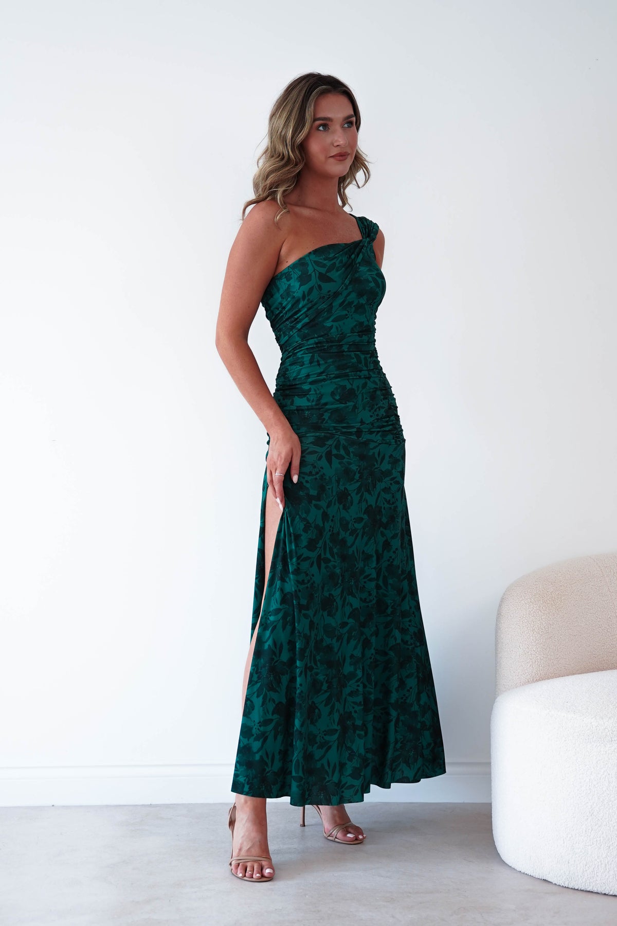 Jessie Floral Print Ruched Maxi Dress | Green-Oh Hello Clothing