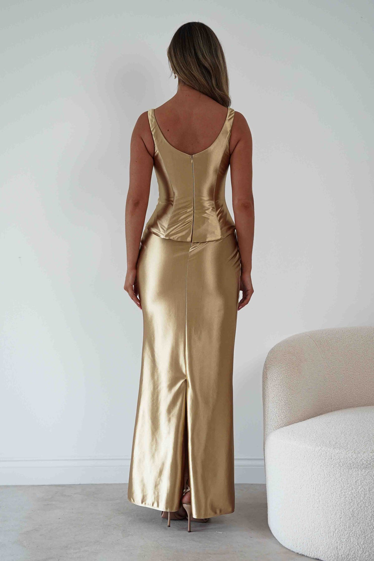 Jolena Corset Draped Maxi Gown | Gold-Oh Hello Clothing