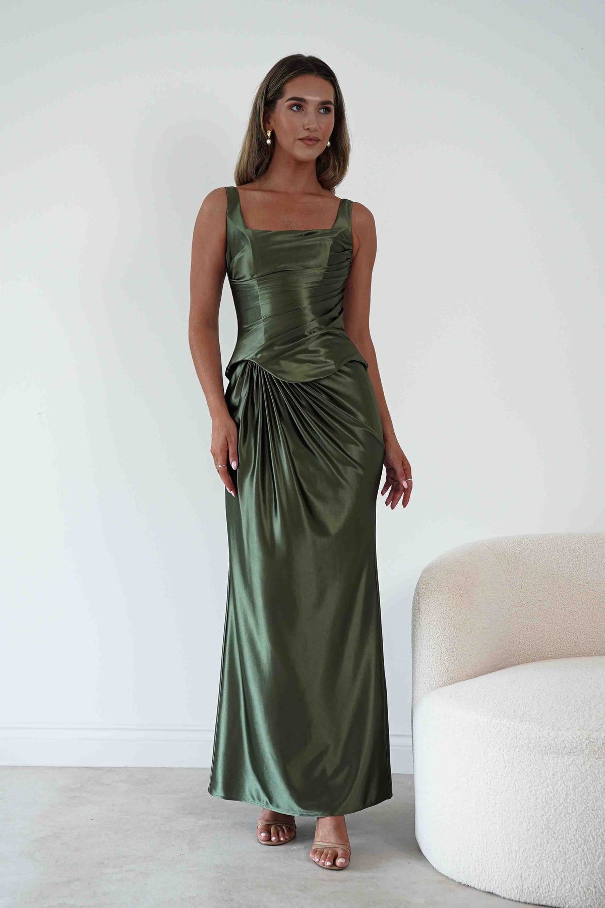 Jolena Corset Draped Maxi Gown | Olive-Oh Hello Clothing