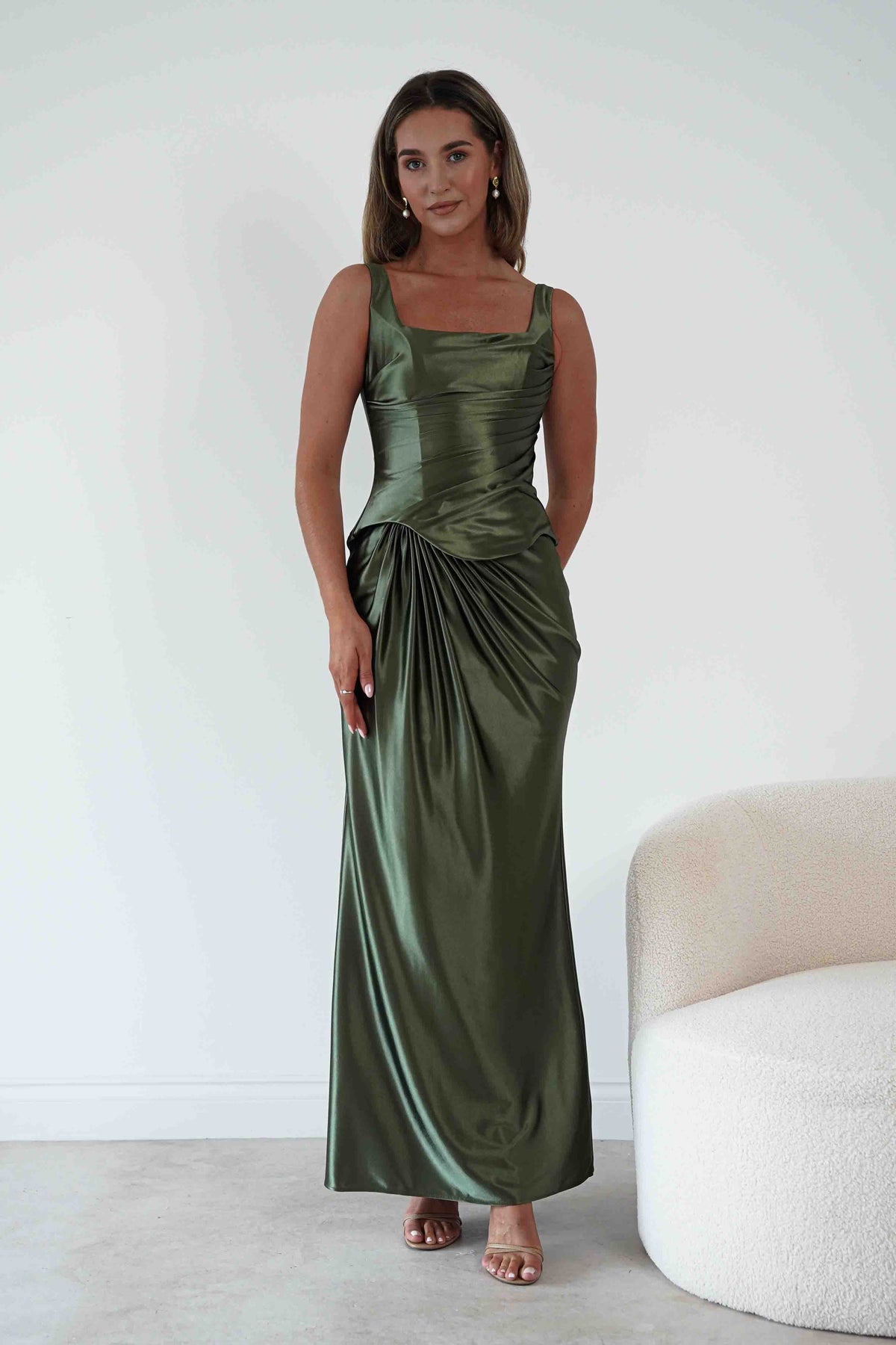 Jolena Corset Draped Maxi Gown | Olive-Oh Hello Clothing