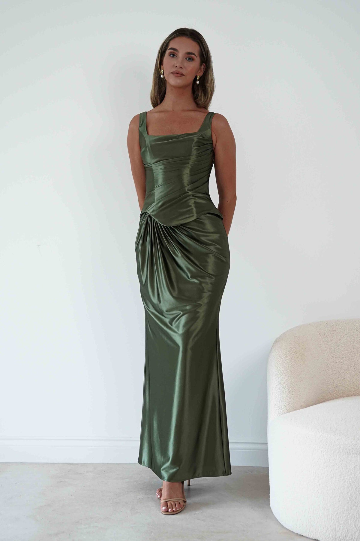 Jolena Corset Draped Maxi Gown | Olive-Oh Hello Clothing
