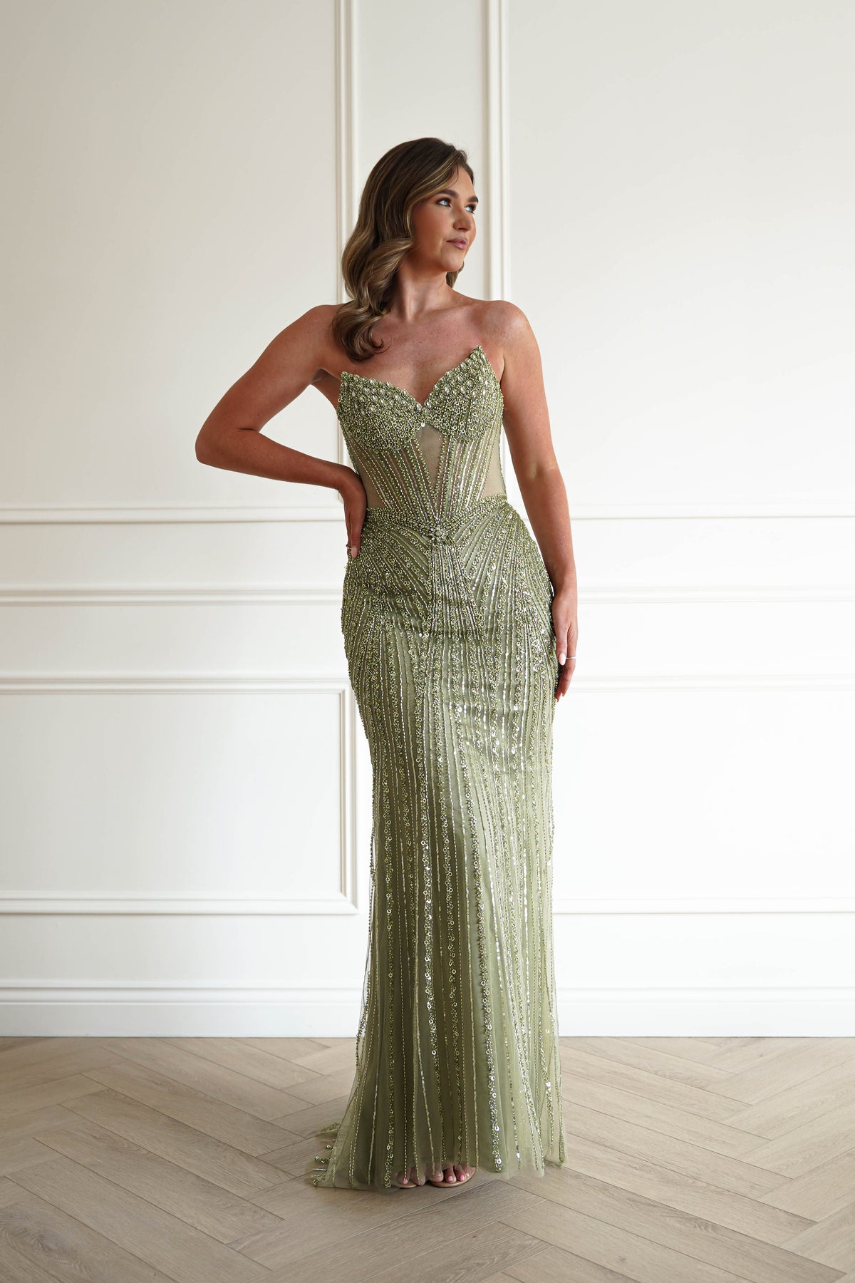 Jordia Beaded Corset Maxi Gown | Greenery-Oh Hello Clothing