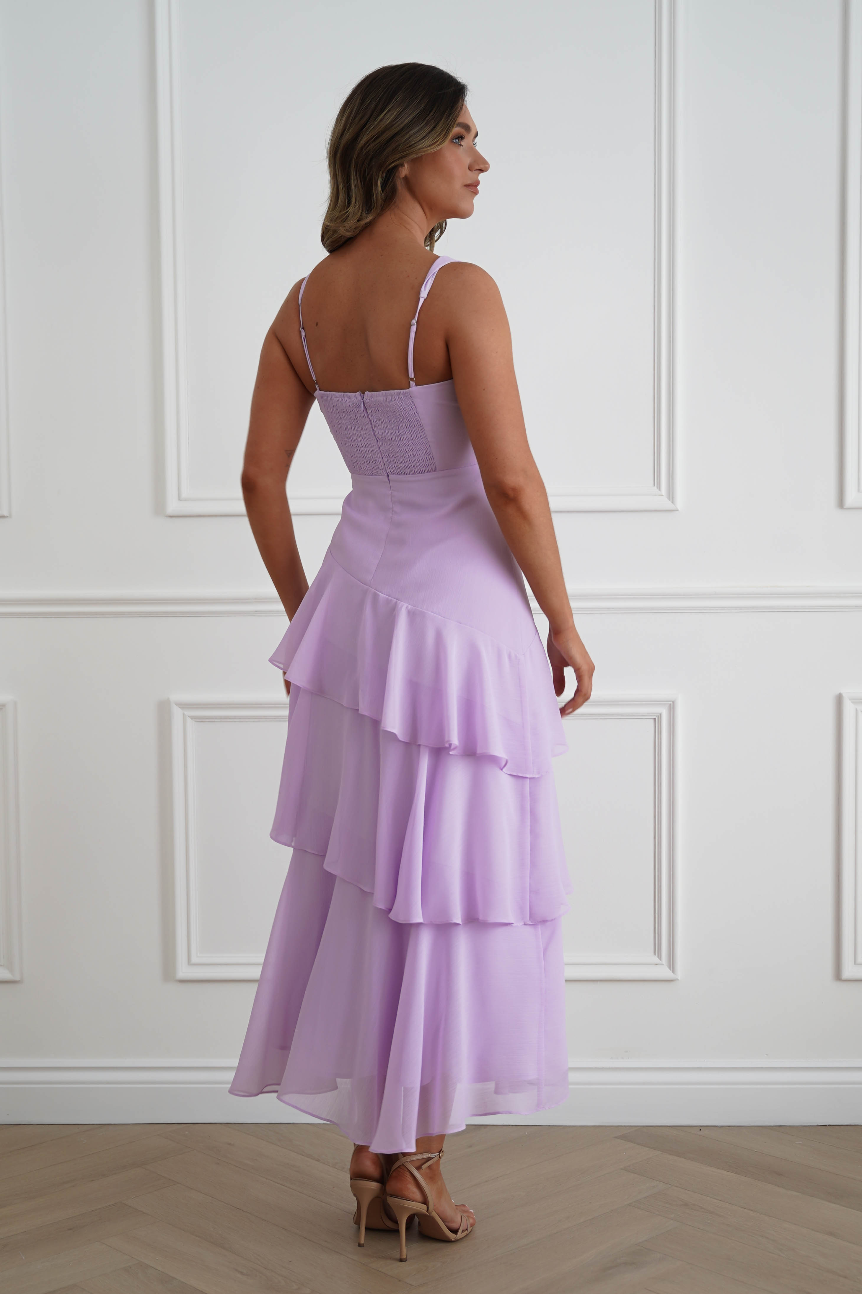 Lilac Tiered Wedding Guest Maxi Dress | Karey | Oh Hello | USA