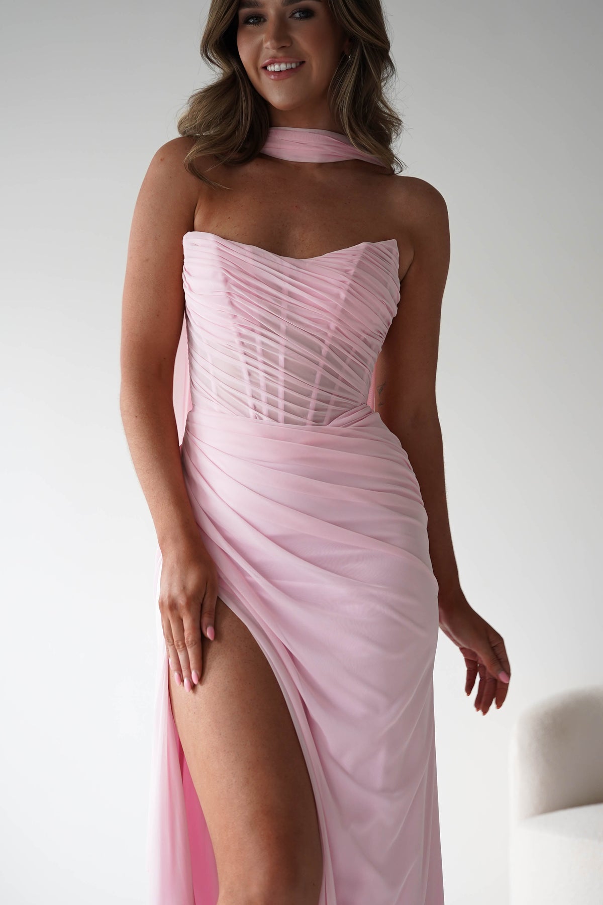 Karianne Draped Ruched Bodice Gown | Pink-Oh Hello Clothing