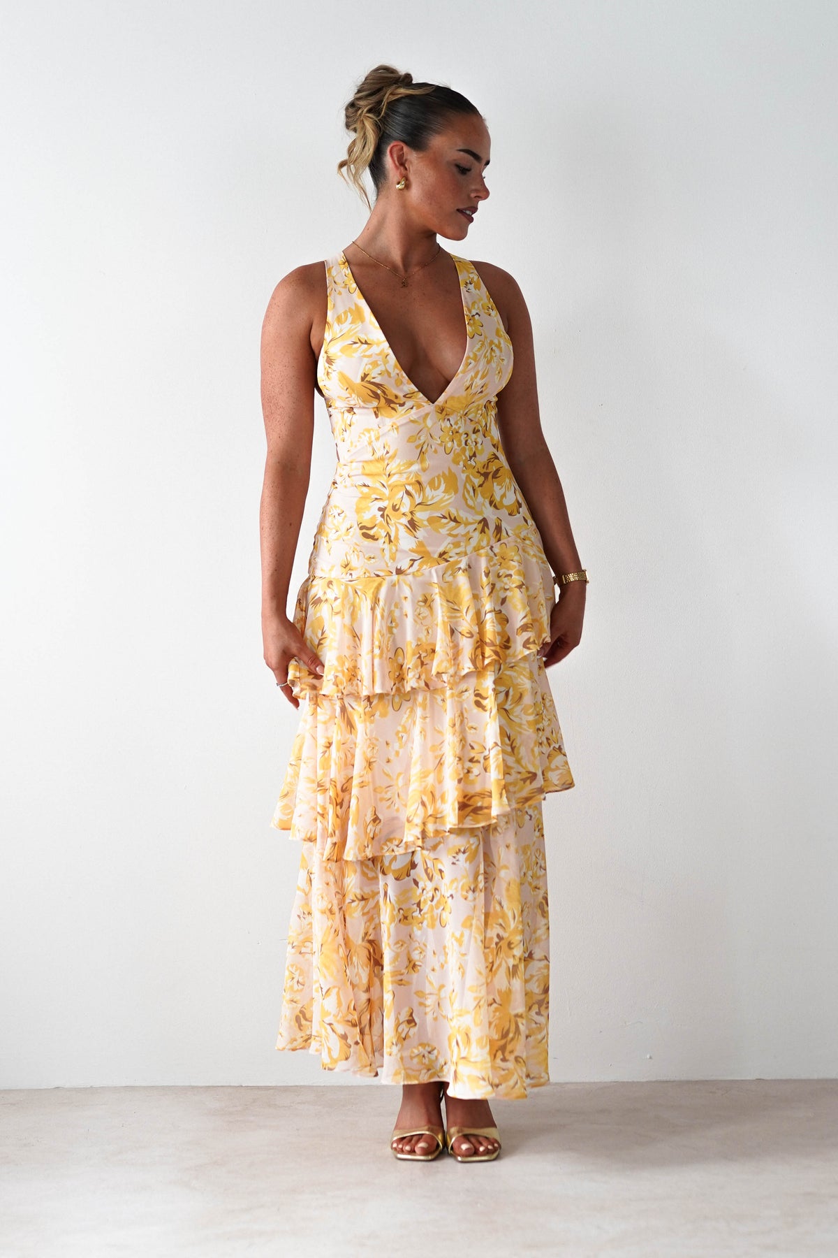 Karlie Floral Print Maxi Dress | Yellow-Oh Hello Clothing