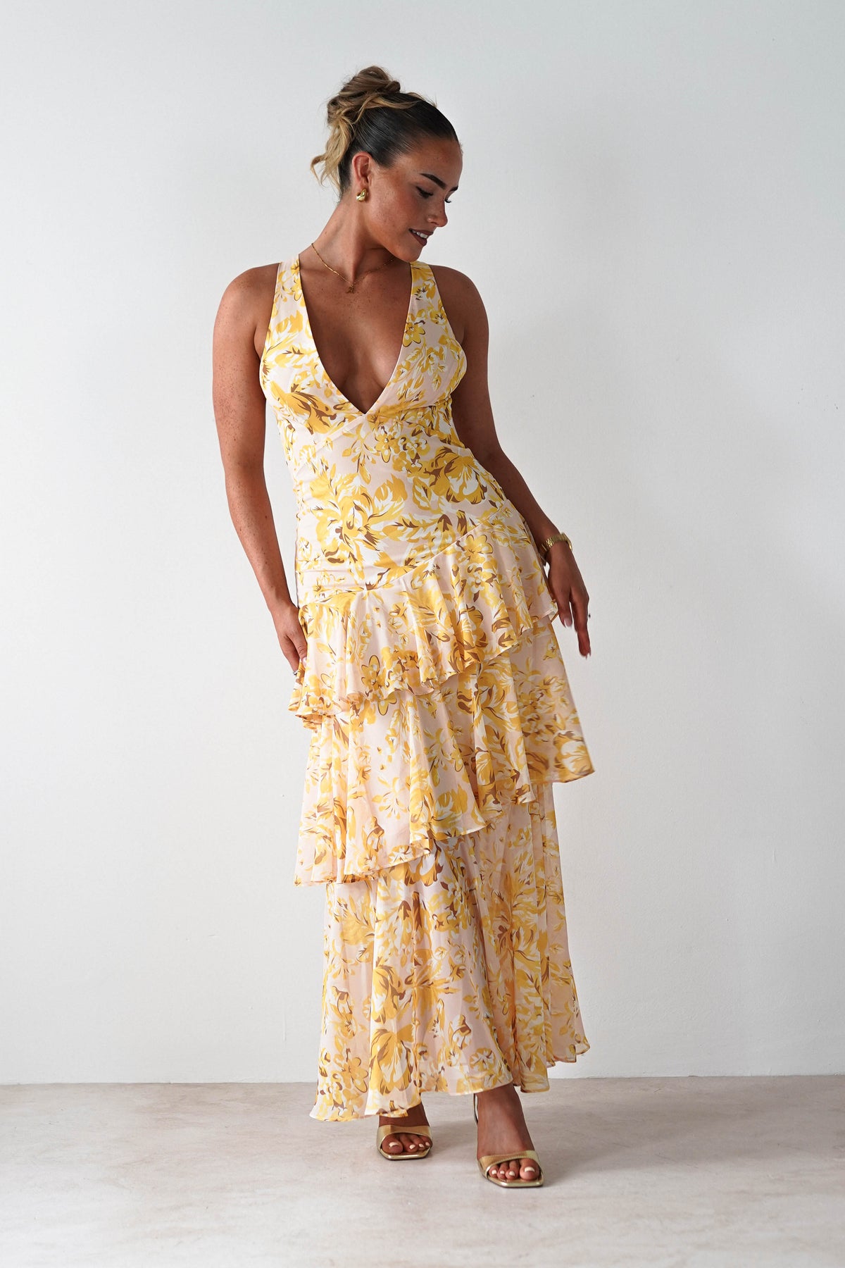 Karlie Floral Print Maxi Dress | Yellow-Oh Hello Clothing