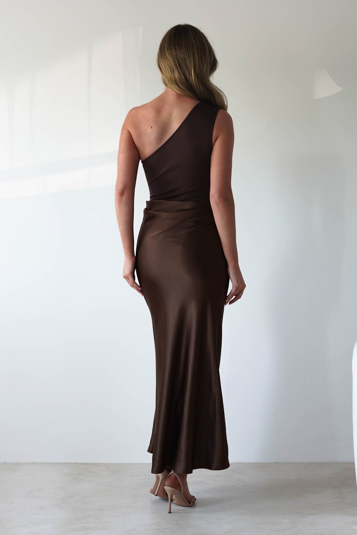 Kashia Draped Satin Maxi Dress | Brown-Oh Hello Clothing