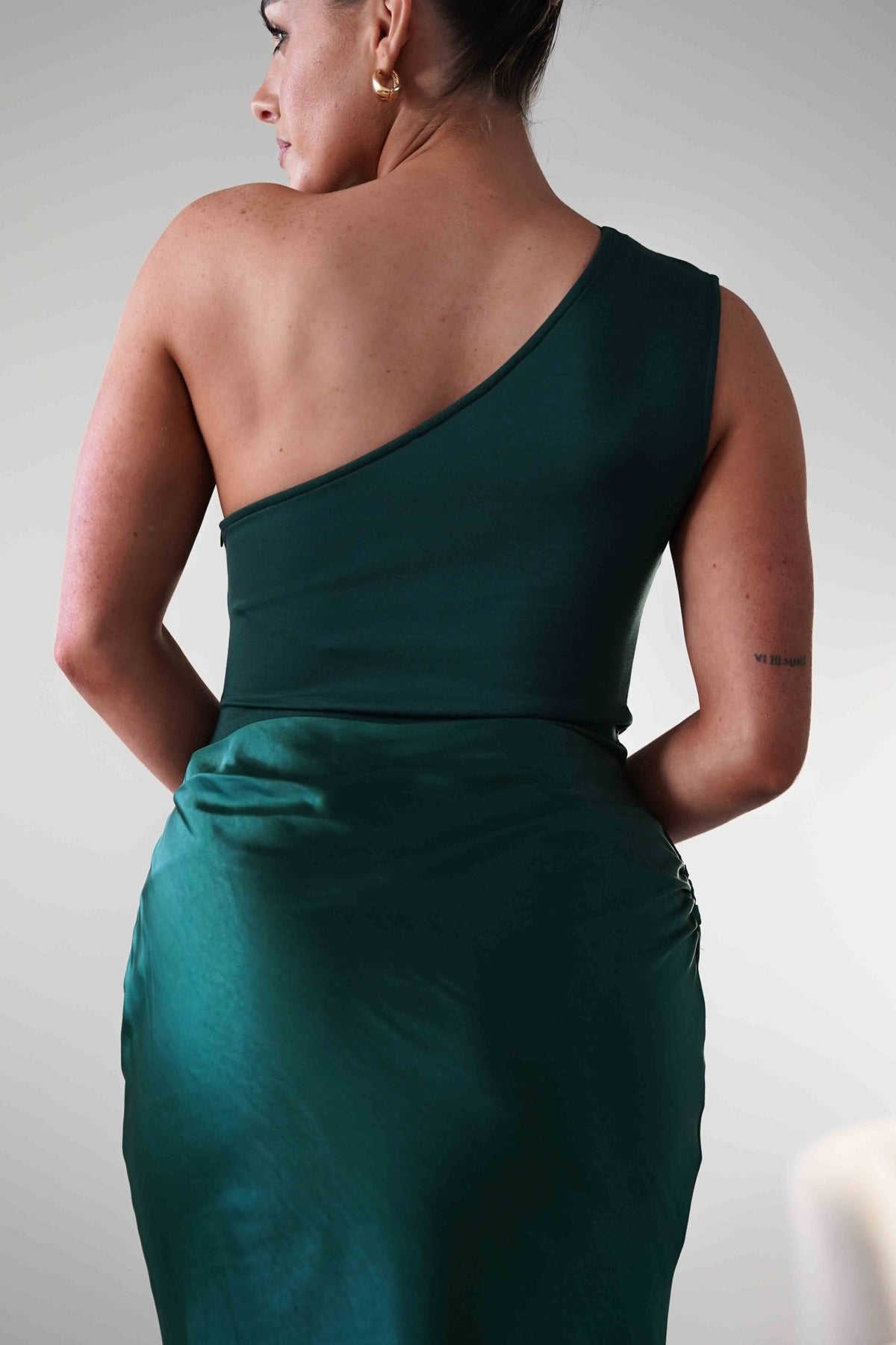 Kashia Draped Satin Maxi Dress | Emerald Green-Oh Hello Clothing