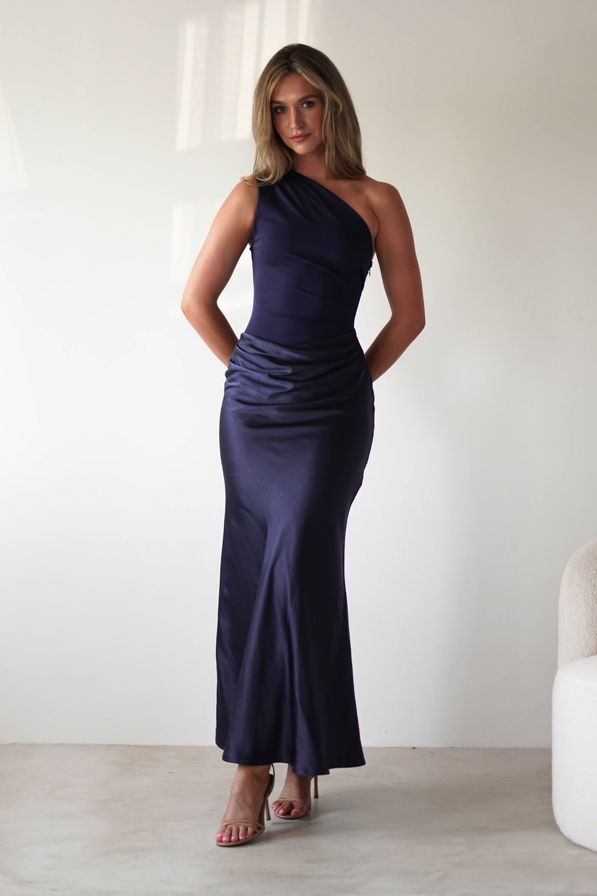 Kashia Draped Satin Maxi Dress | Navy-Oh Hello Clothing
