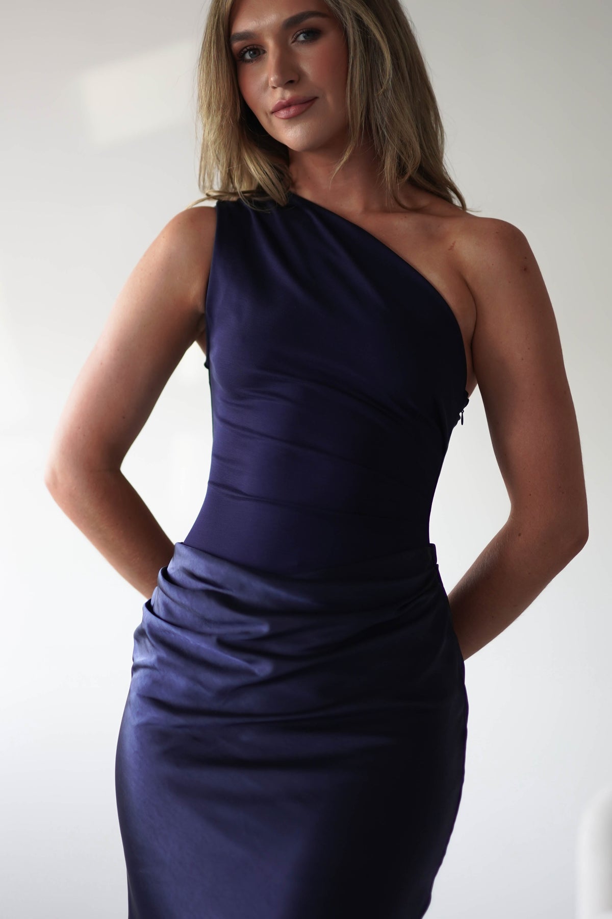 Kashia Draped Satin Maxi Dress | Navy-Oh Hello Clothing