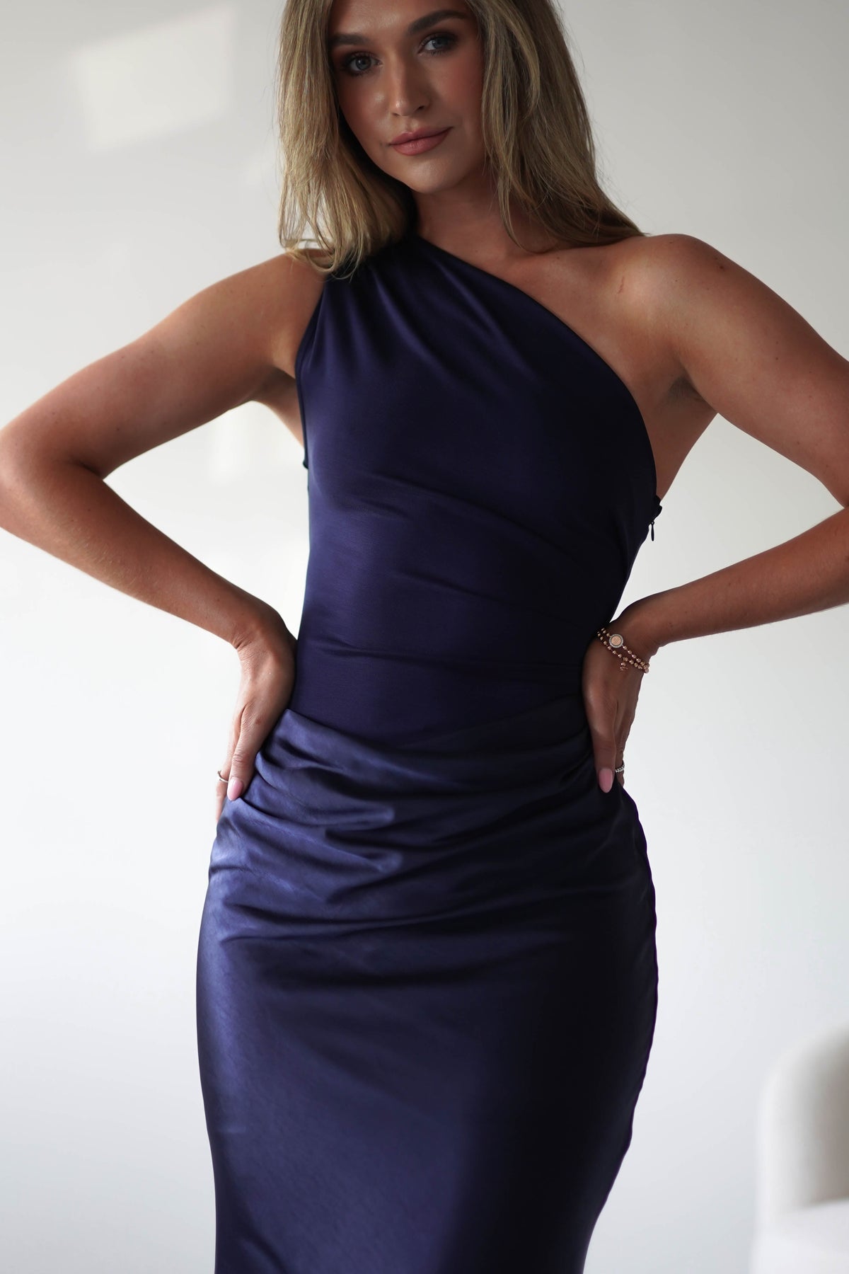 Kashia Draped Satin Maxi Dress | Navy-Oh Hello Clothing