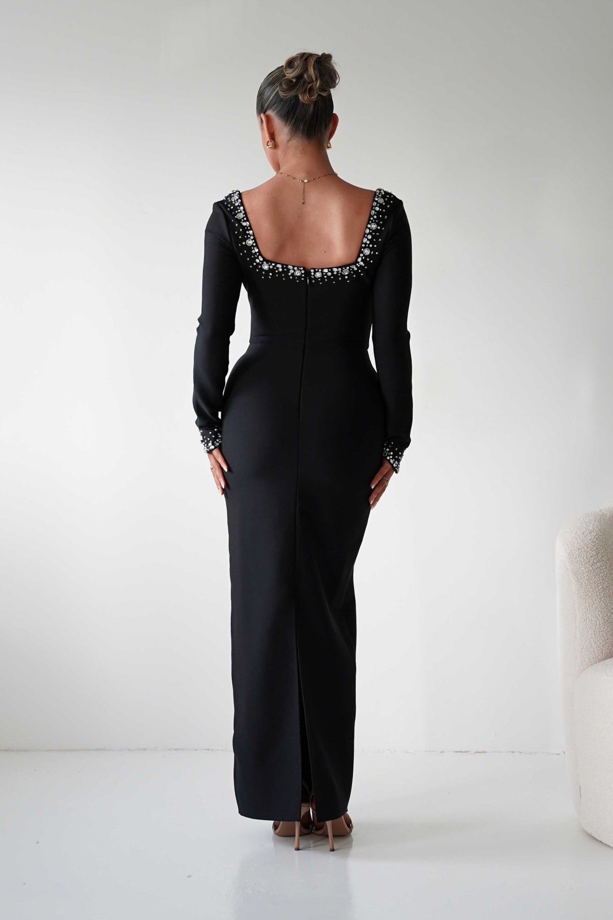 Katelyn Embellished Square Neck Maxi Dress | Black-Oh Hello Clothing