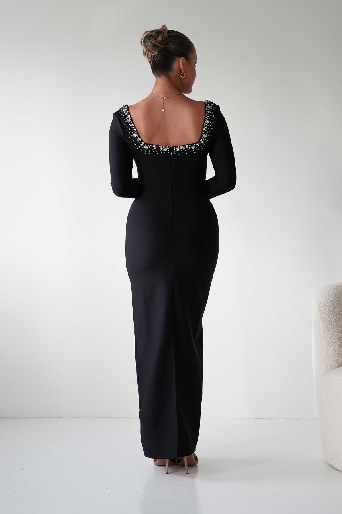 Katelyn Embellished Square Neck Maxi Dress | Black-Oh Hello Clothing