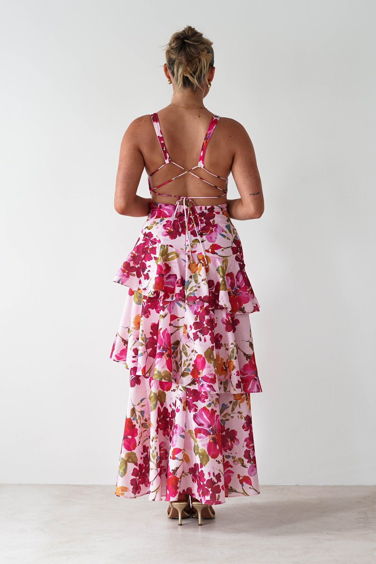 Katrina Floral Print Cotton Ruffle Maxi Dress | Pink-Oh Hello Clothing