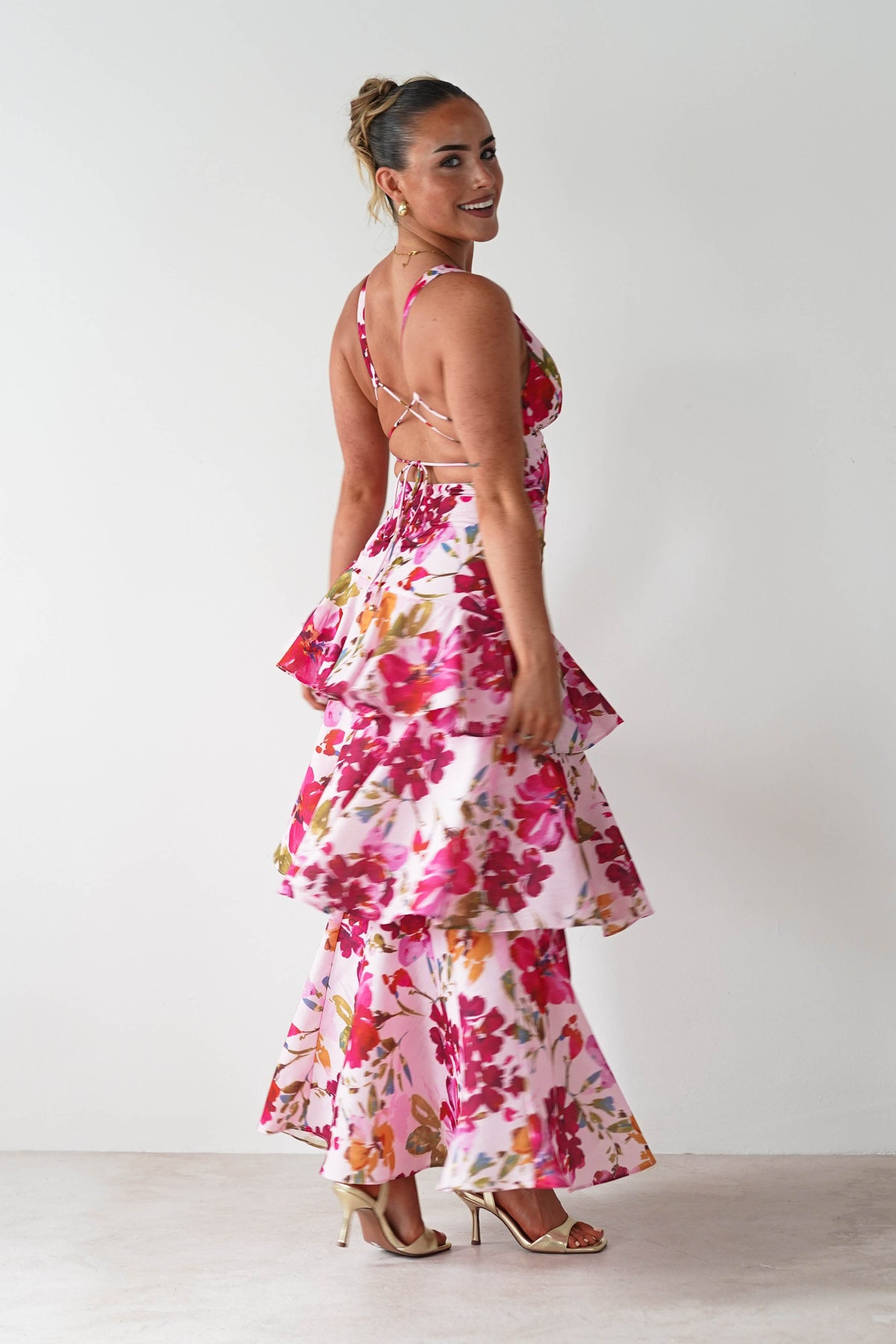 Katrina Floral Print Cotton Ruffle Maxi Dress | Pink-Oh Hello Clothing