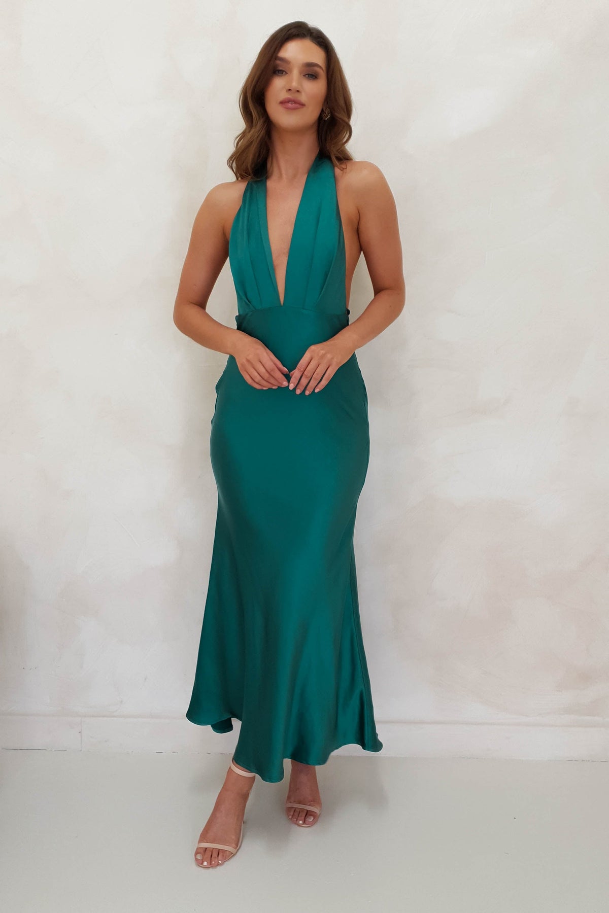 Kaylah Satin Halter Neck Maxi Dress | Green-Oh Hello Clothing