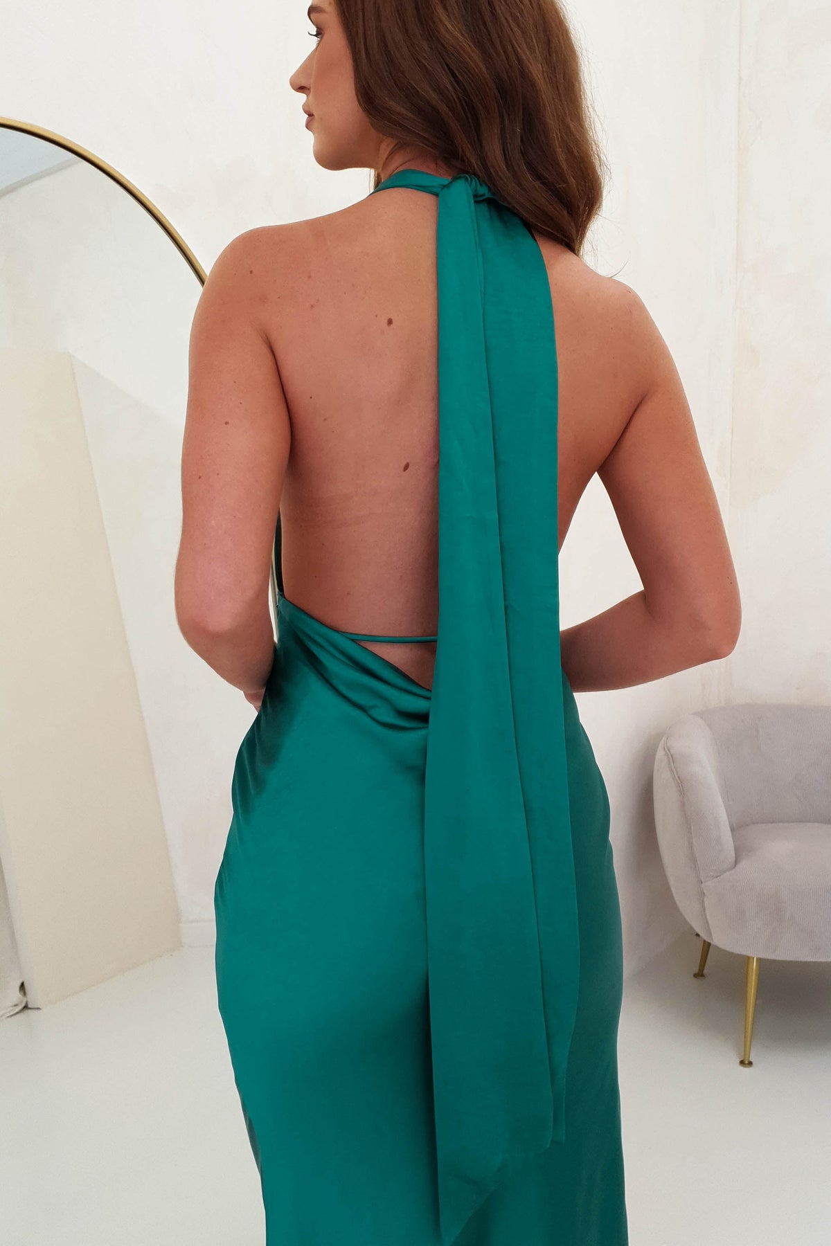 Kaylah Satin Halter Neck Maxi Dress | Green-Oh Hello Clothing