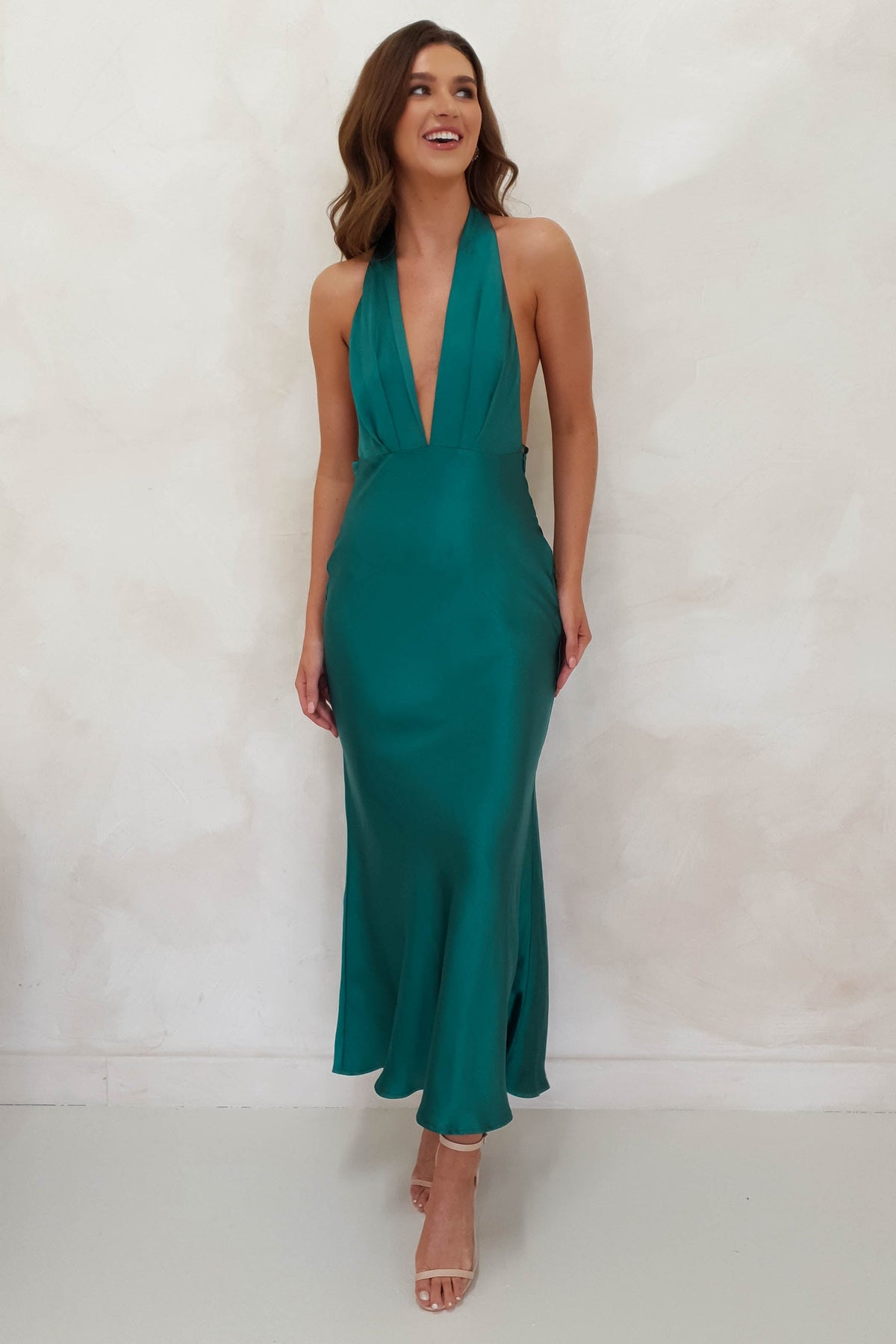 Kaylah Satin Halter Neck Maxi Dress | Green-Oh Hello Clothing