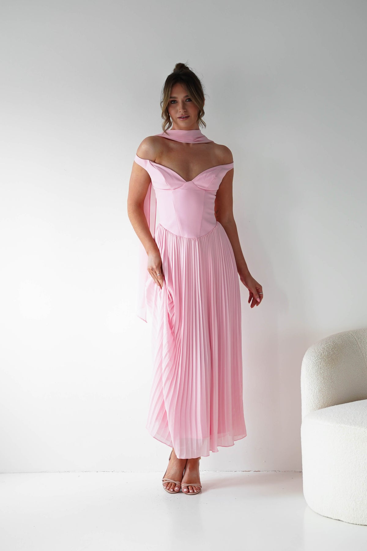 Kelsea Off The Shoulder Pleated Maxi Dress | Pink-Oh Hello Clothing